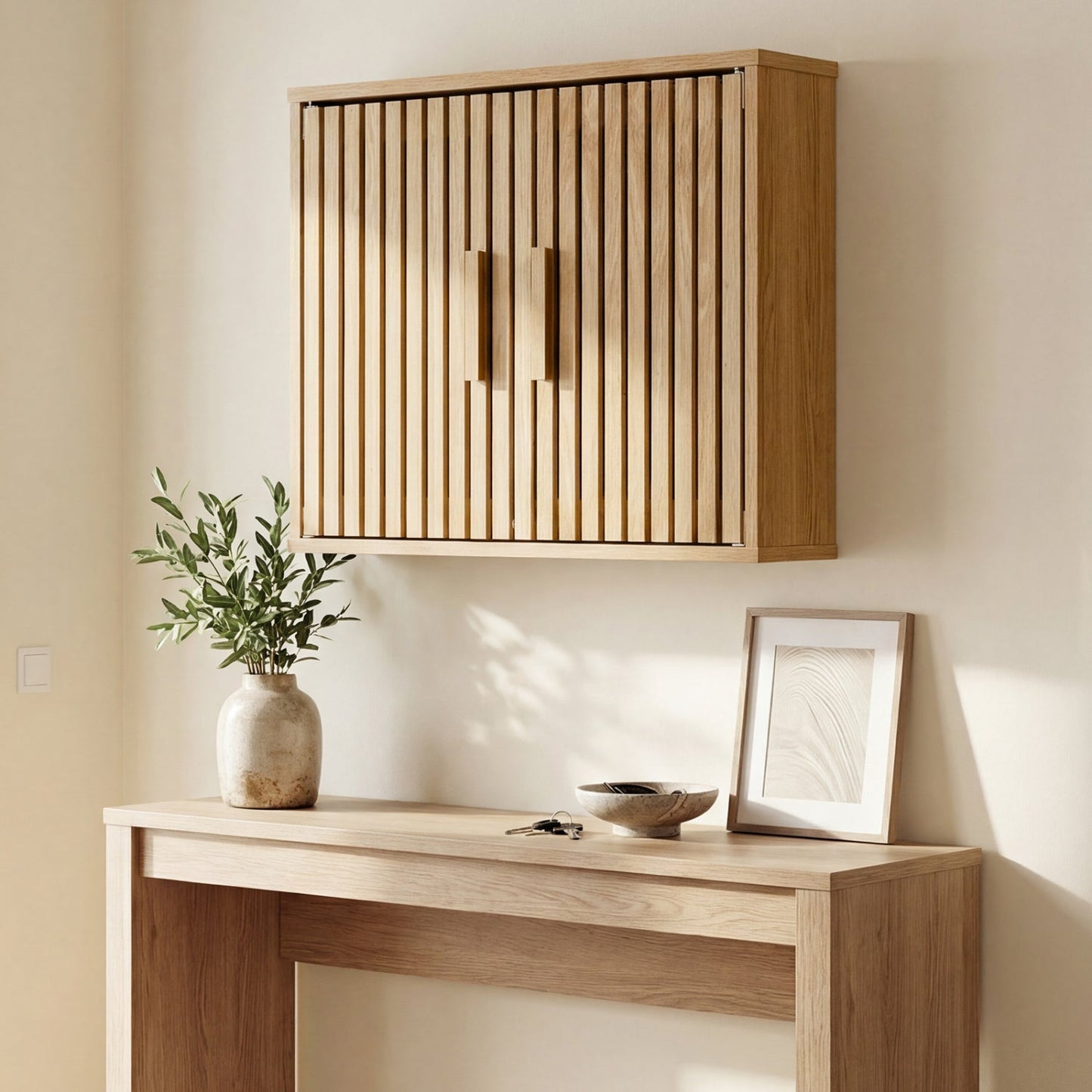Bathroom Wall Cabinet with 2 Slatted Doors and 3-Level Adjustable Shelves