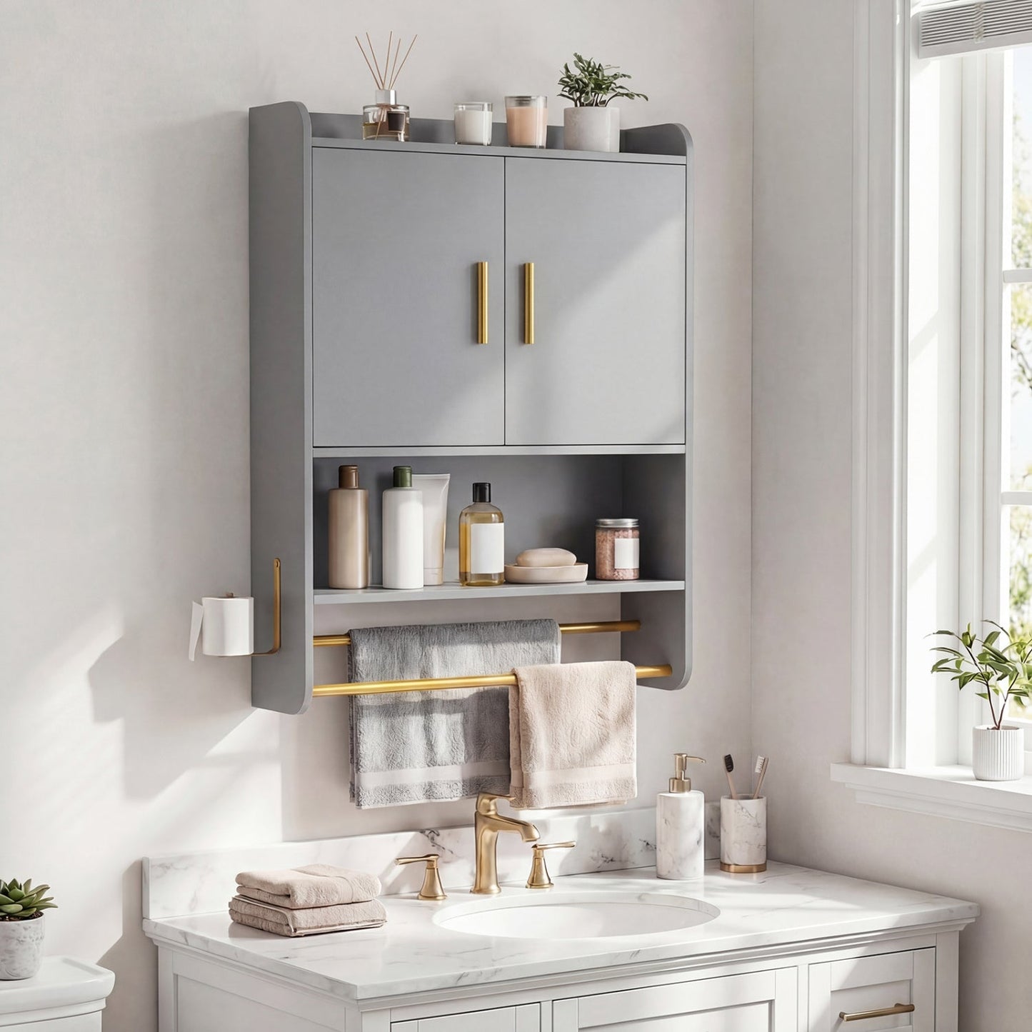 Bathroom Wall Cabinet Wall Mounted Medicine Cabinet with Towel Bars