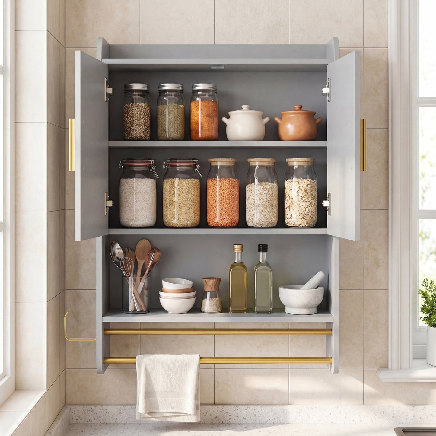 Bathroom Wall Cabinet Wall Mounted Medicine Cabinet with Towel Bars