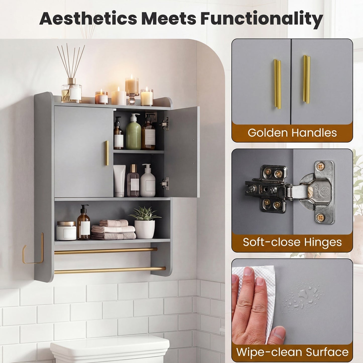 Bathroom Wall Cabinet Wall Mounted Medicine Cabinet with Towel Bars