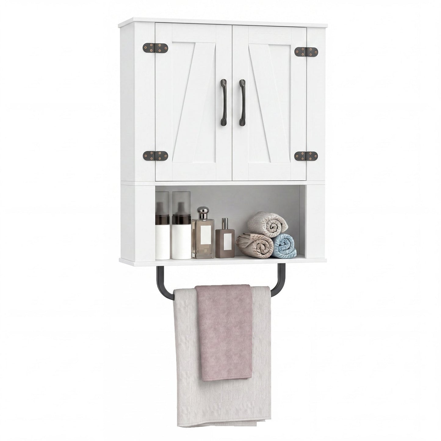 Bathroom Wall Cabinet with Barn Doors and Towel Bar