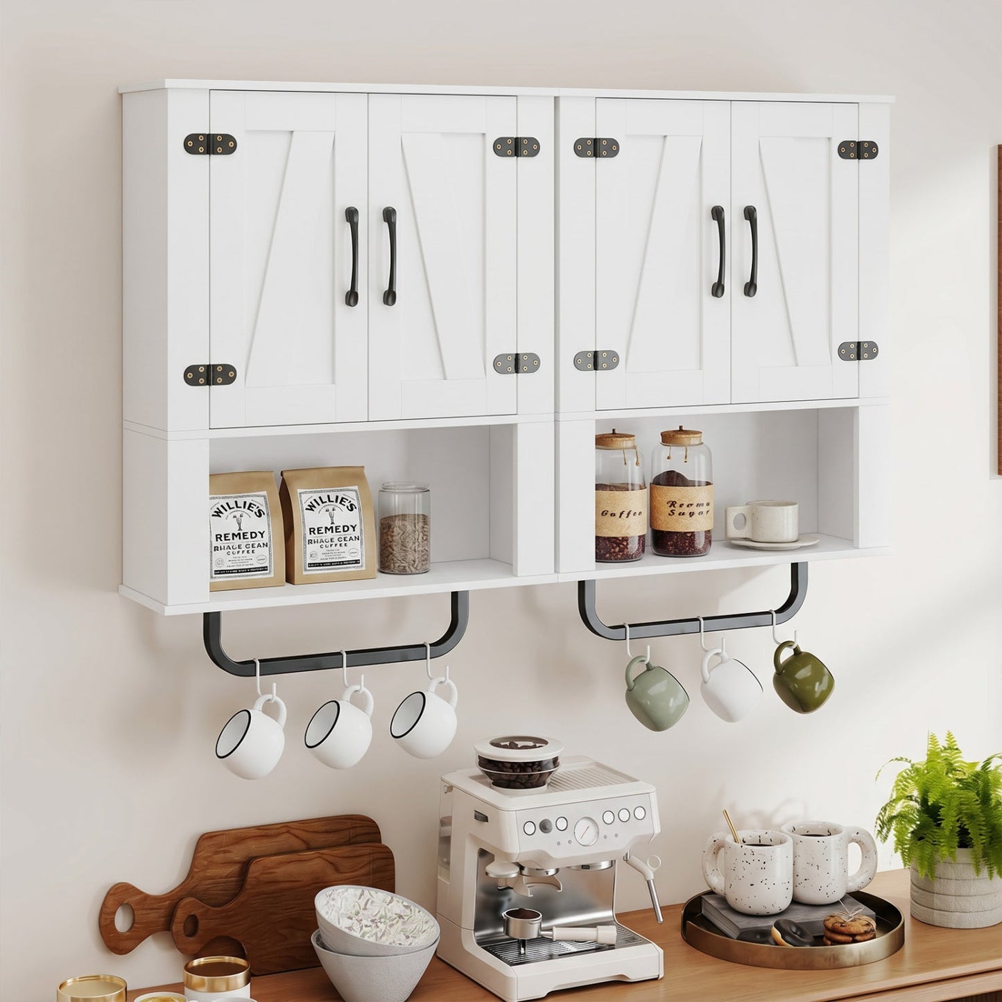 Bathroom Wall Cabinet with Barn Doors and Towel Bar