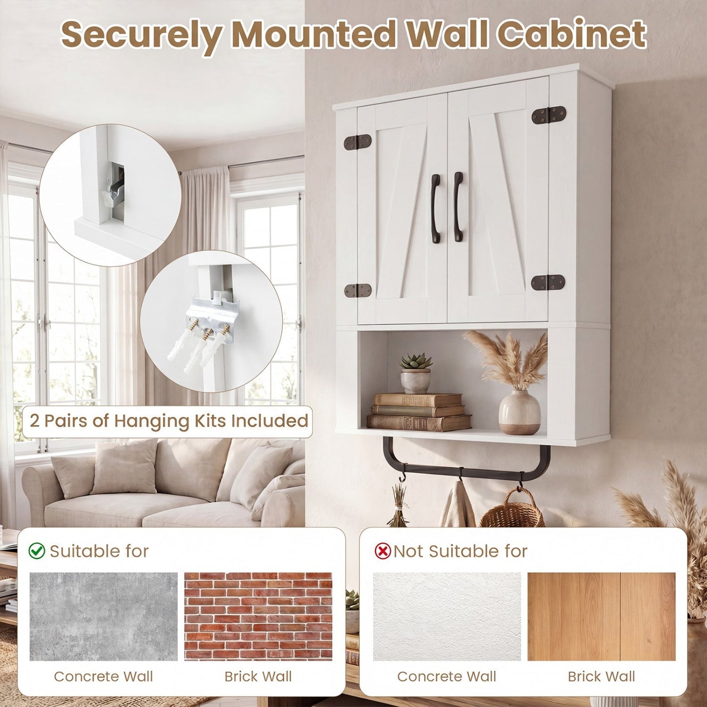 Bathroom Wall Cabinet with Barn Doors and Towel Bar