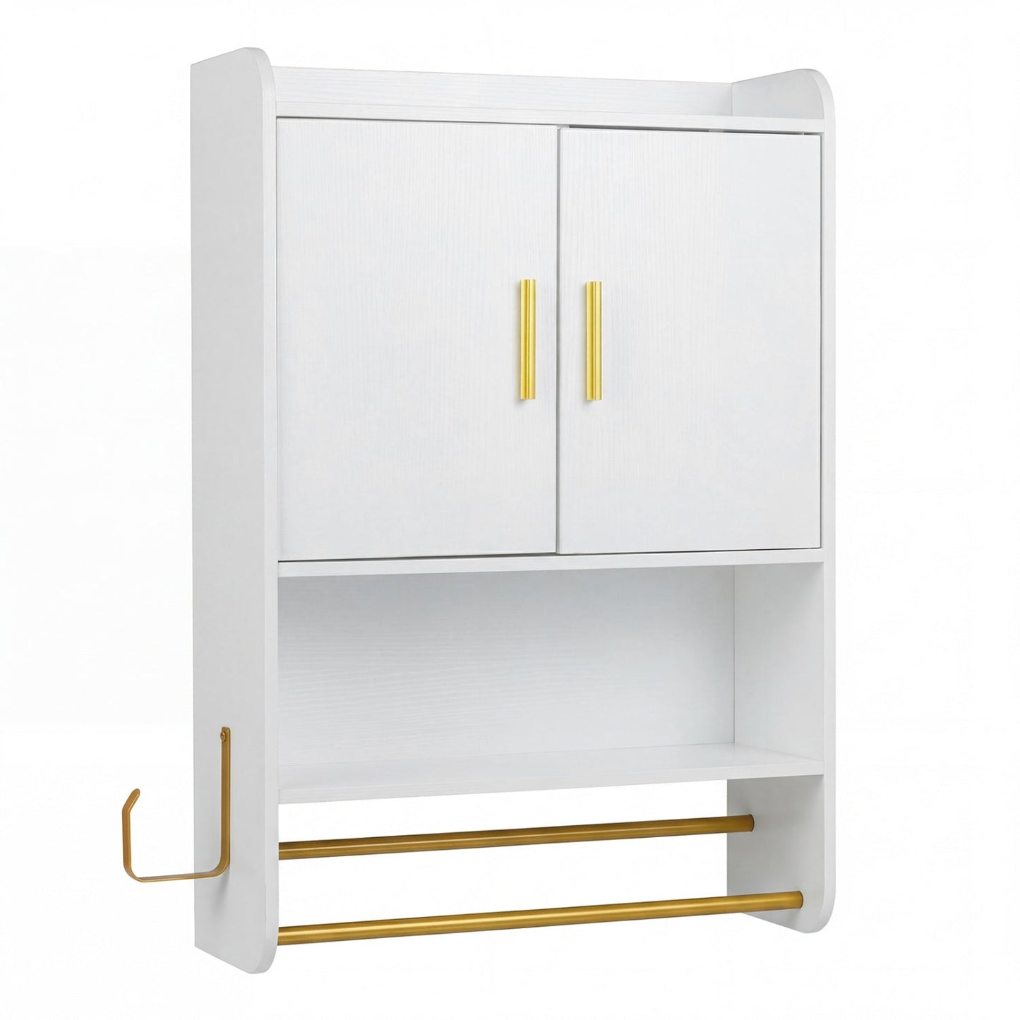 Wall Mounted Bathroom Cabinet with Towel Bars and Adjustable Shelf
