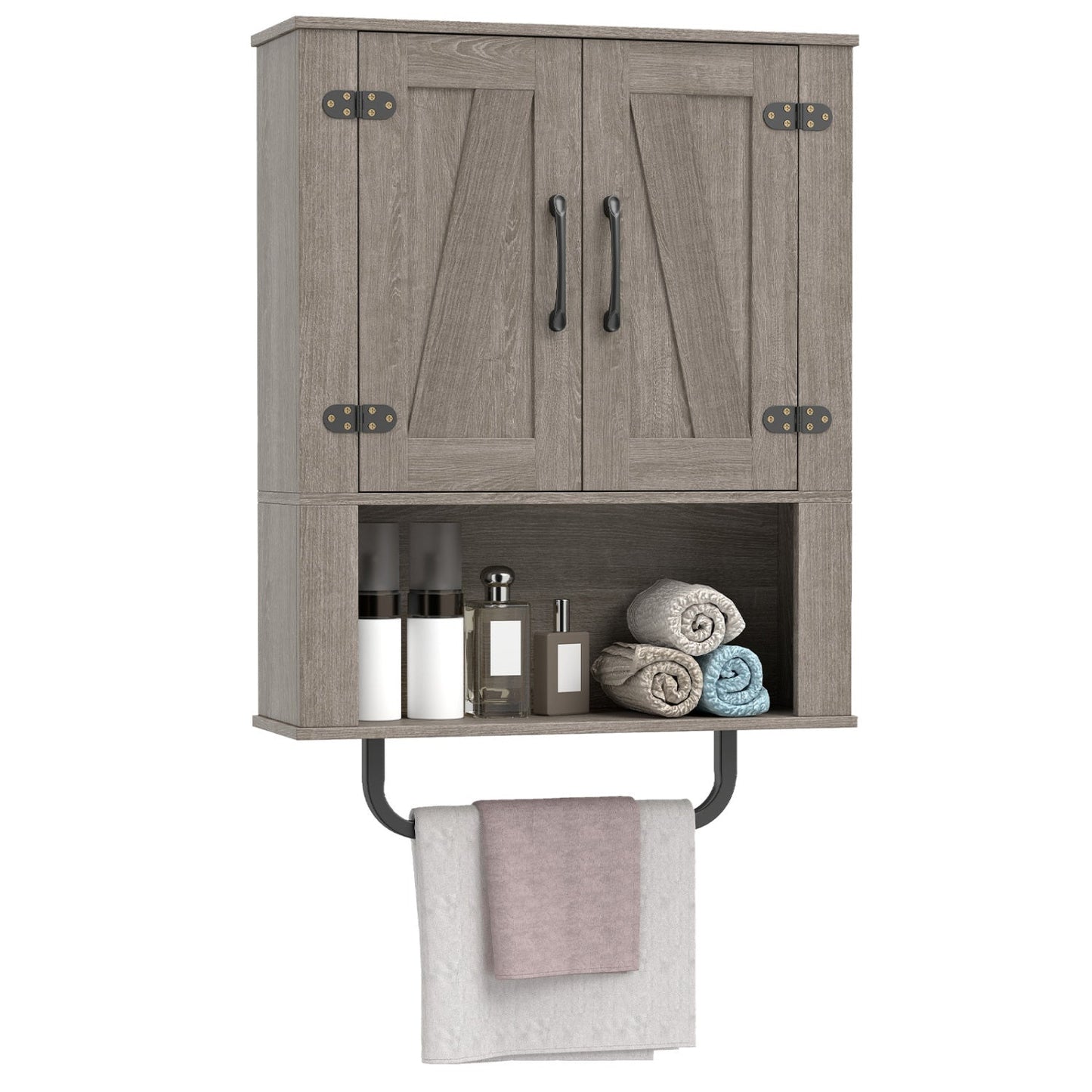 Bathroom Wall Cabinet with Barn Doors and Towel Bar