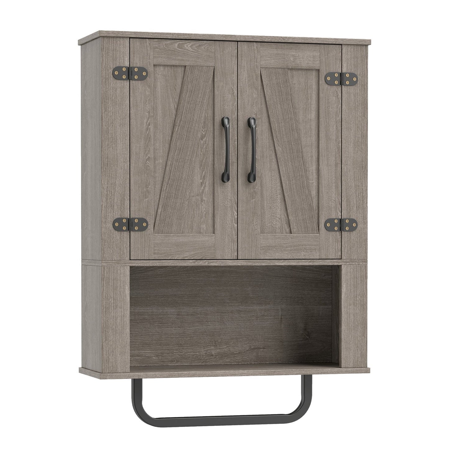 Bathroom Wall Cabinet with Barn Doors and Towel Bar