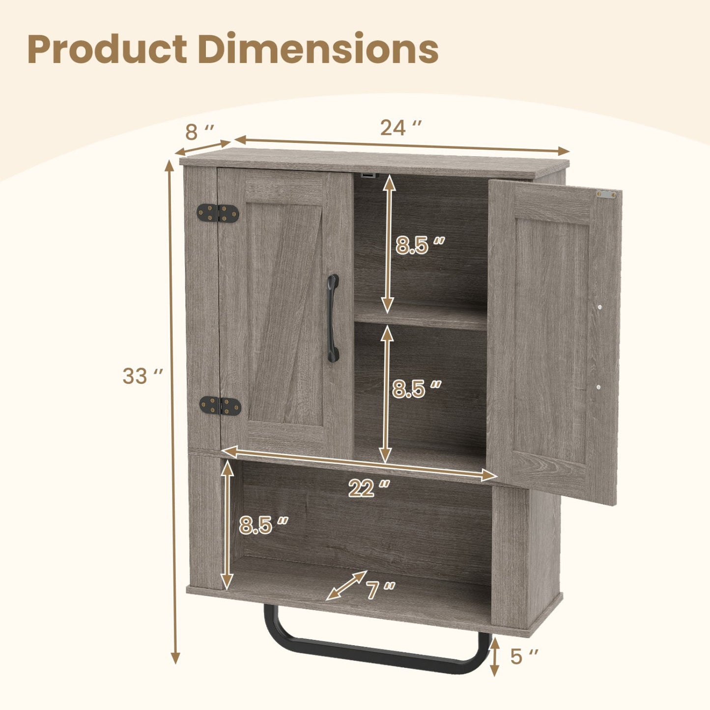 Bathroom Wall Cabinet with Barn Doors and Towel Bar