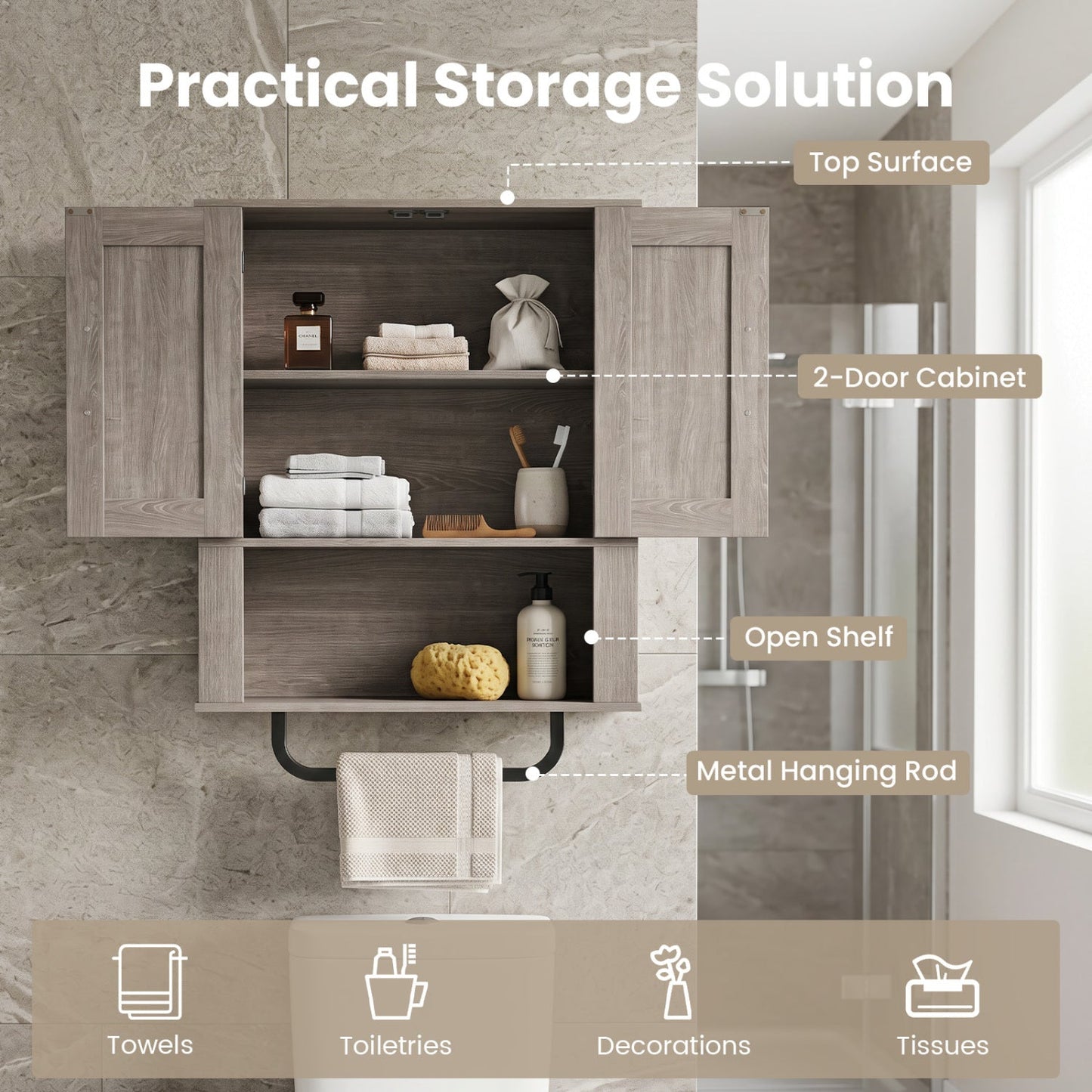 Bathroom Wall Cabinet with Barn Doors and Towel Bar