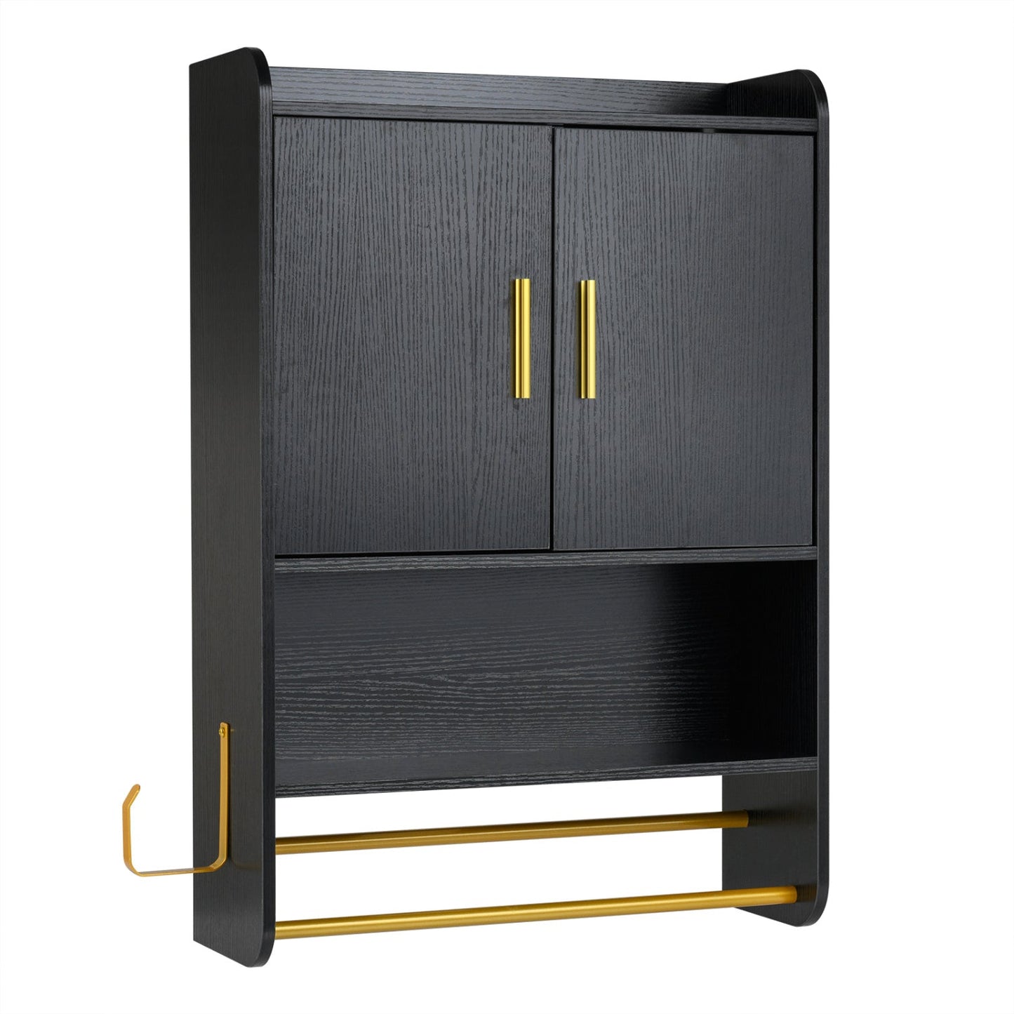 Wall Mounted Bathroom Cabinet with Towel Bars - Black