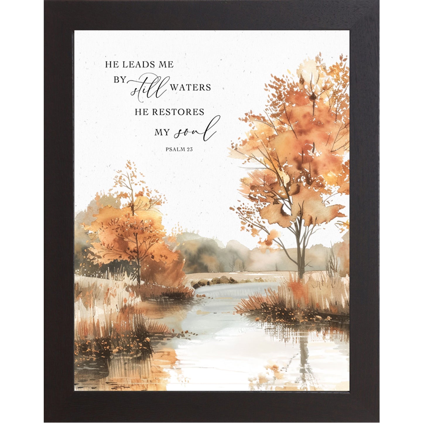 He Leads Me By Still Waters Wall Art – Psalm 23 Autumn Fall Scripture Decor (NS356)