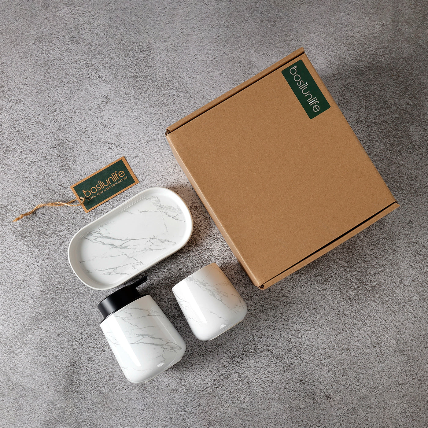 BosilunLife Marble 3-Piece Bathroom Set Recycled Ceramic Eco-Clay