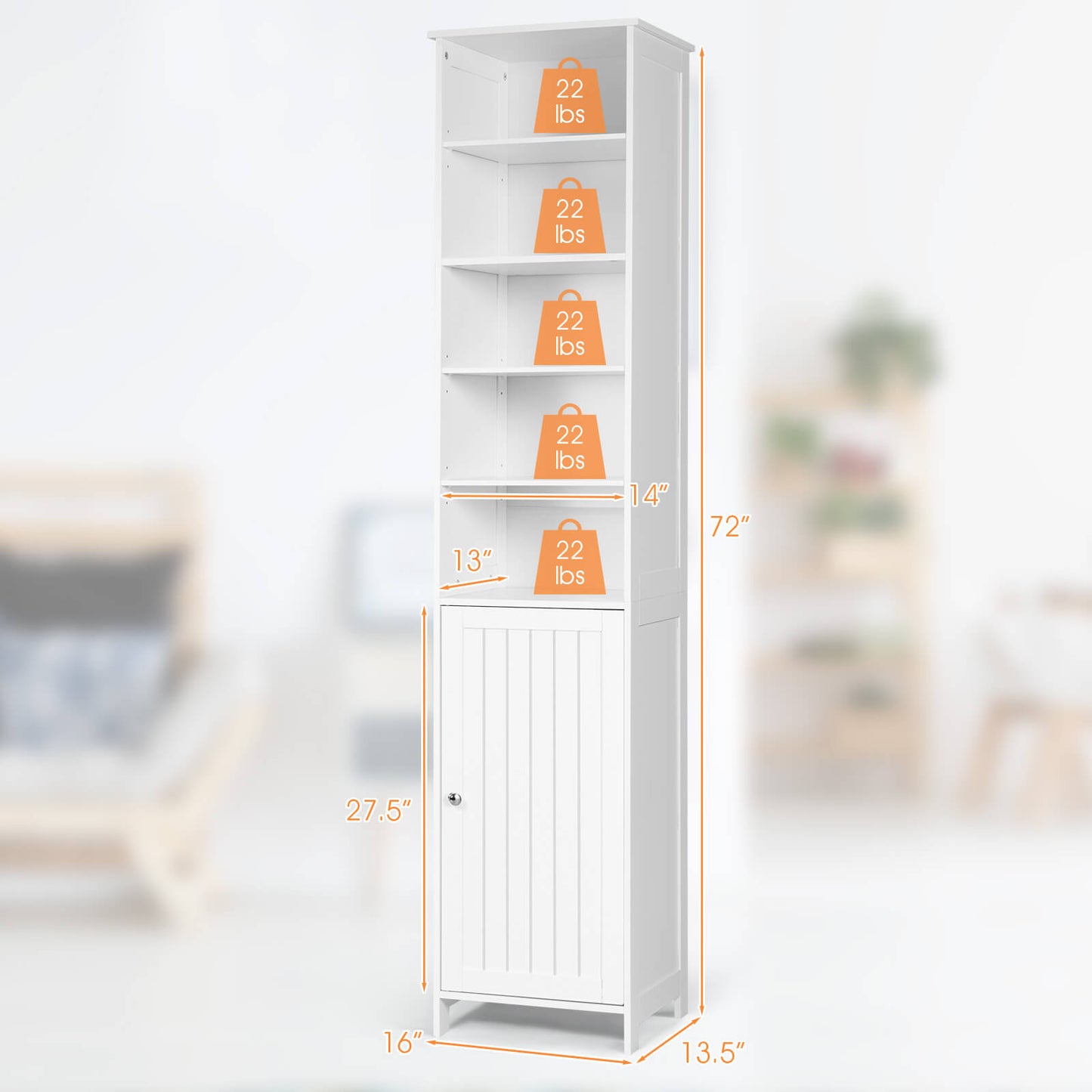 Costway 72 Inches Free Standing Tall Floor Bathroom Storage Cabinet