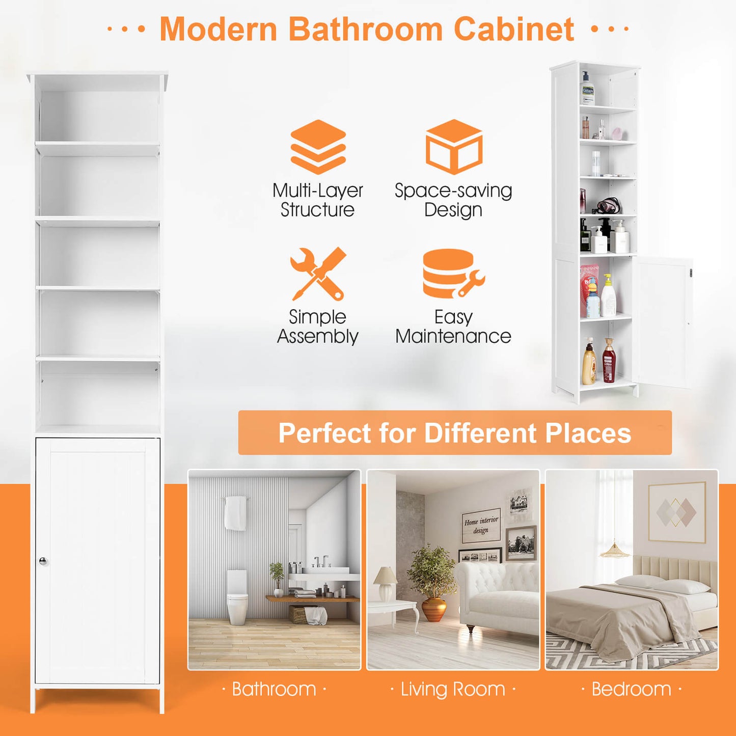 Costway 72 Inches Free Standing Tall Floor Bathroom Storage Cabinet