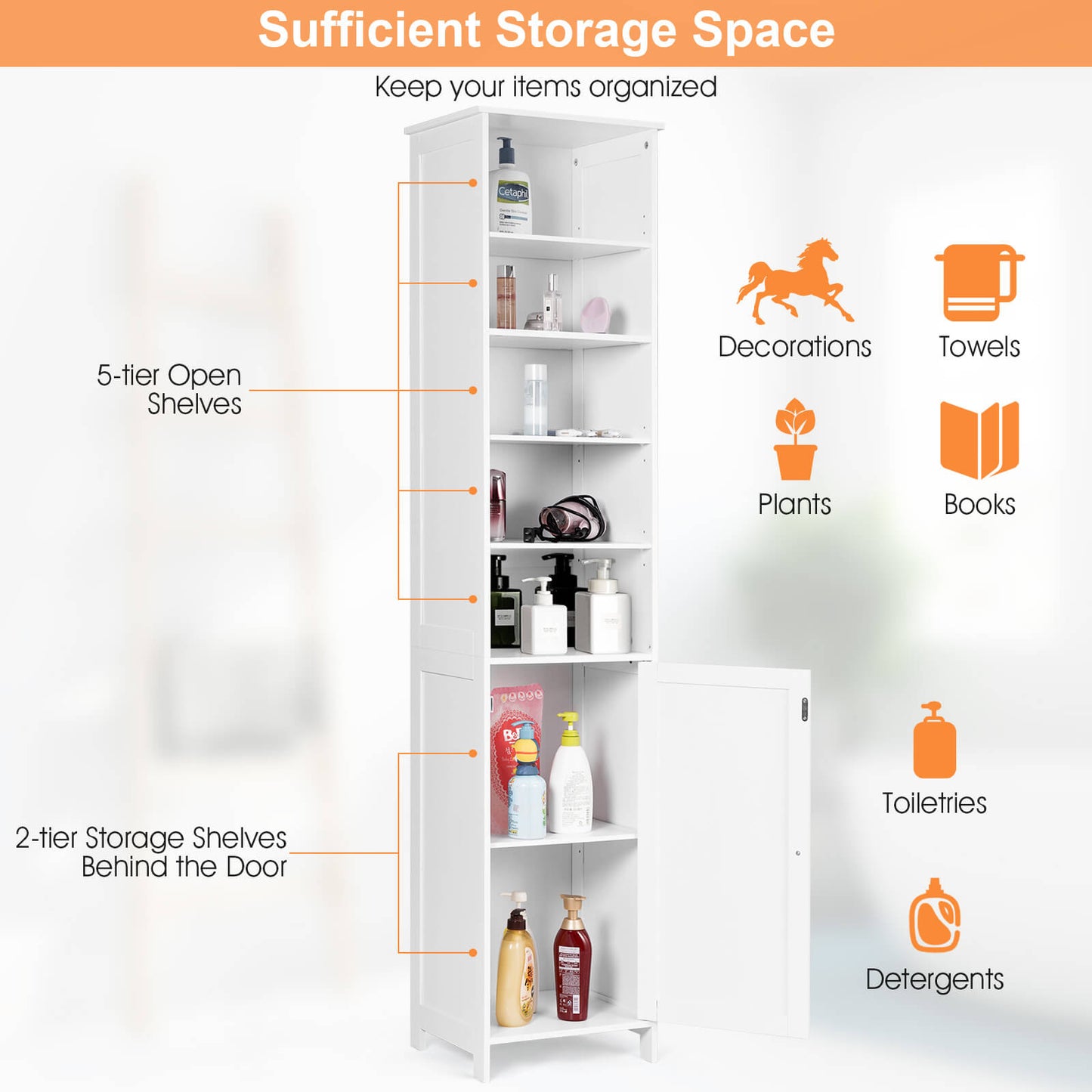 Costway 72 Inches Free Standing Tall Floor Bathroom Storage Cabinet