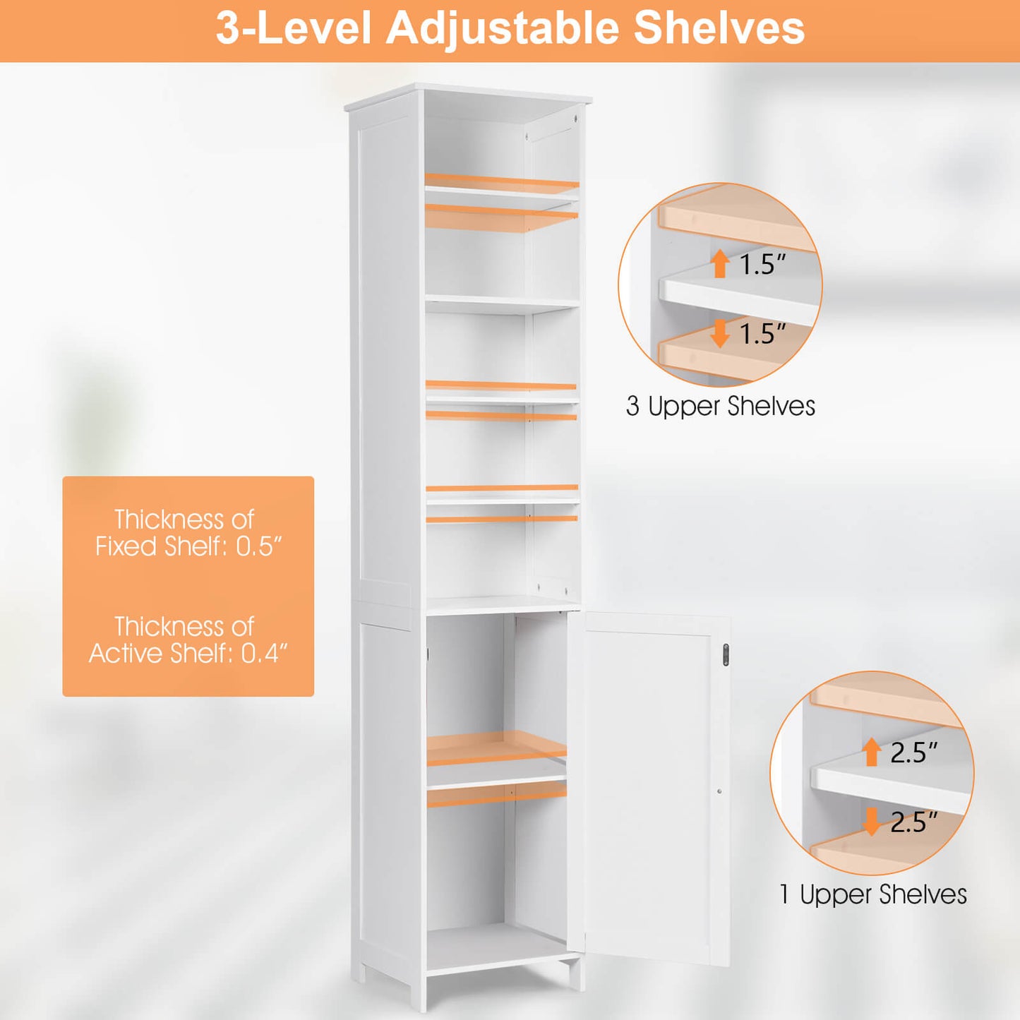 Costway 72 Inches Free Standing Tall Floor Bathroom Storage Cabinet