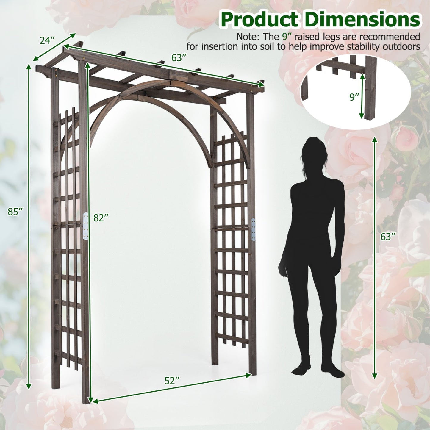 Garden Arch Trellis 85" Tall Fir Wood for Climbing Plants