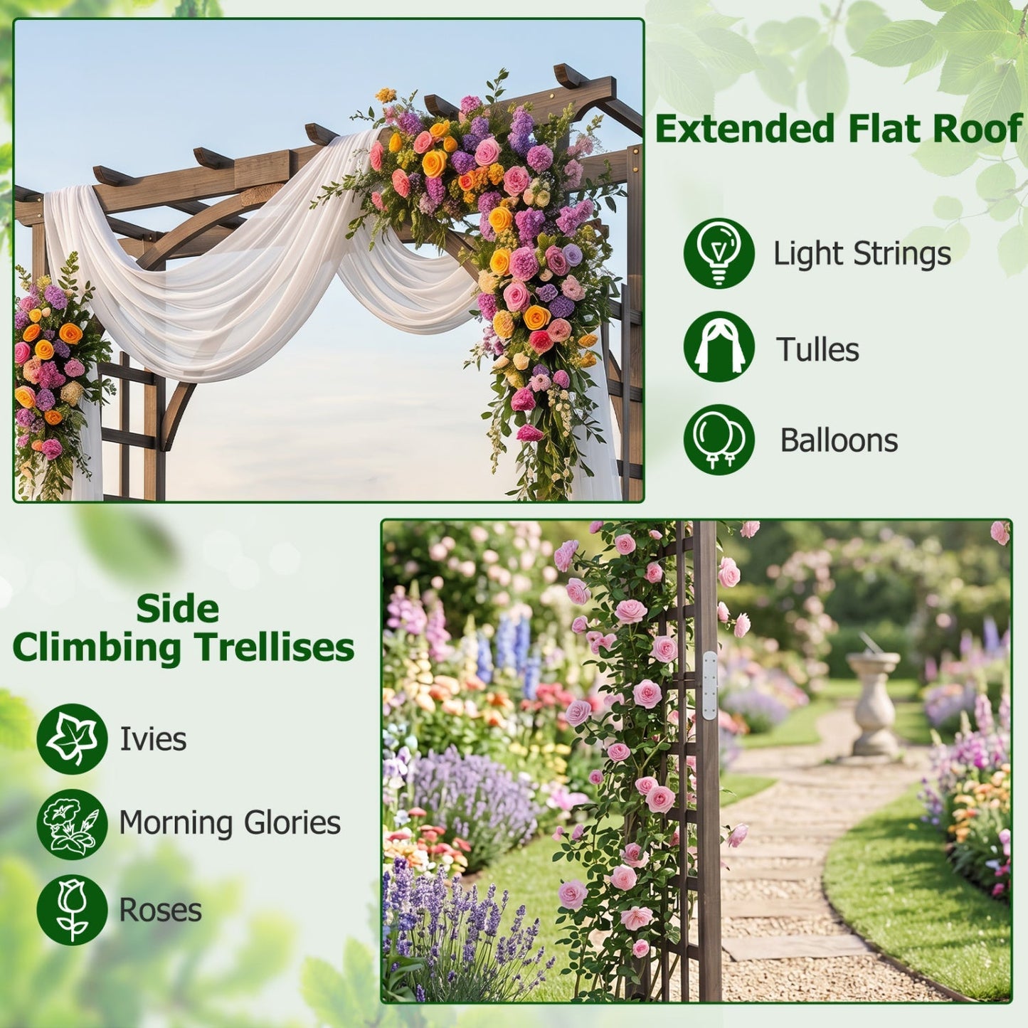 Garden Arch Trellis 85" Tall Fir Wood for Climbing Plants