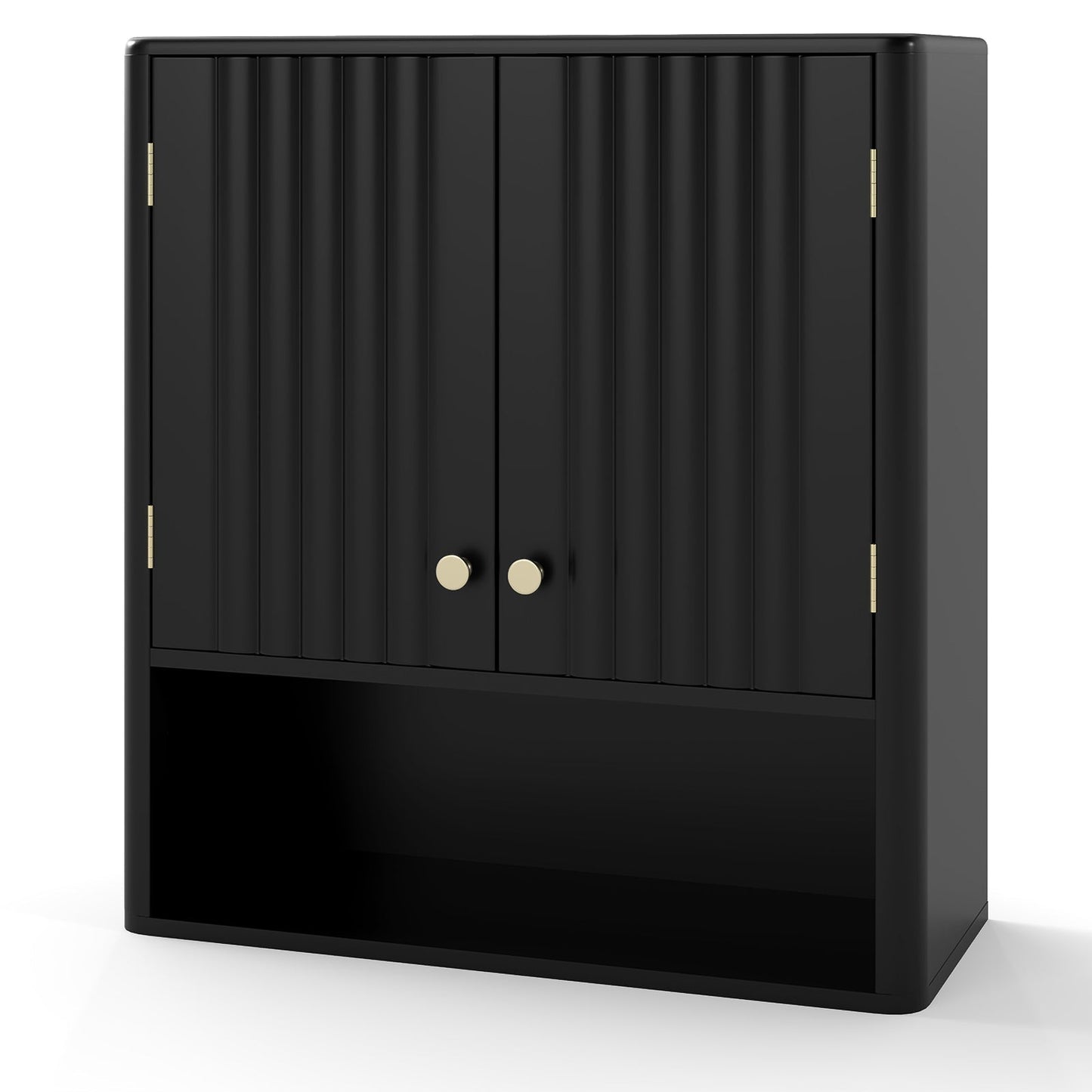 Fluted Bathroom Wall Cabinet with Open Shelf