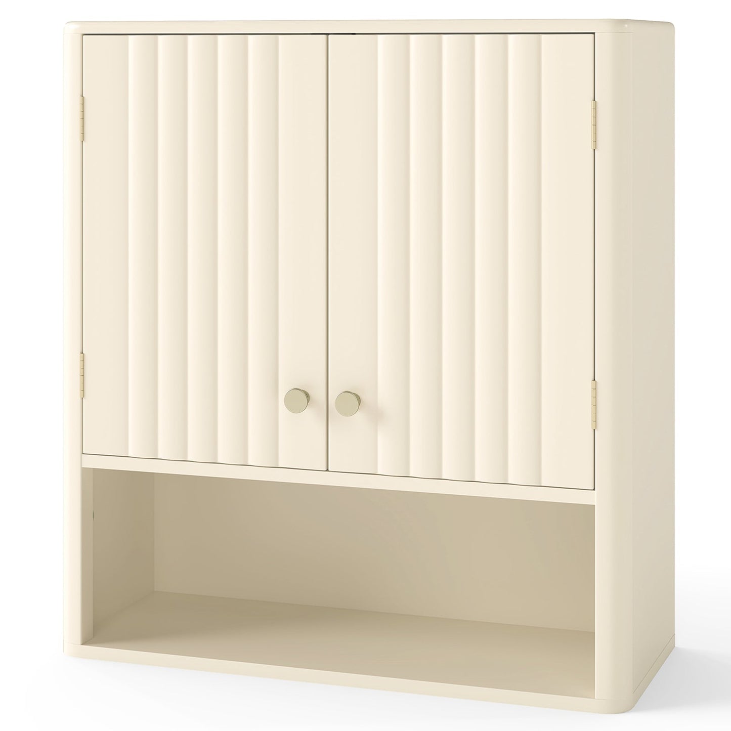 Fluted Bathroom Wall Cabinet with Open Shelf