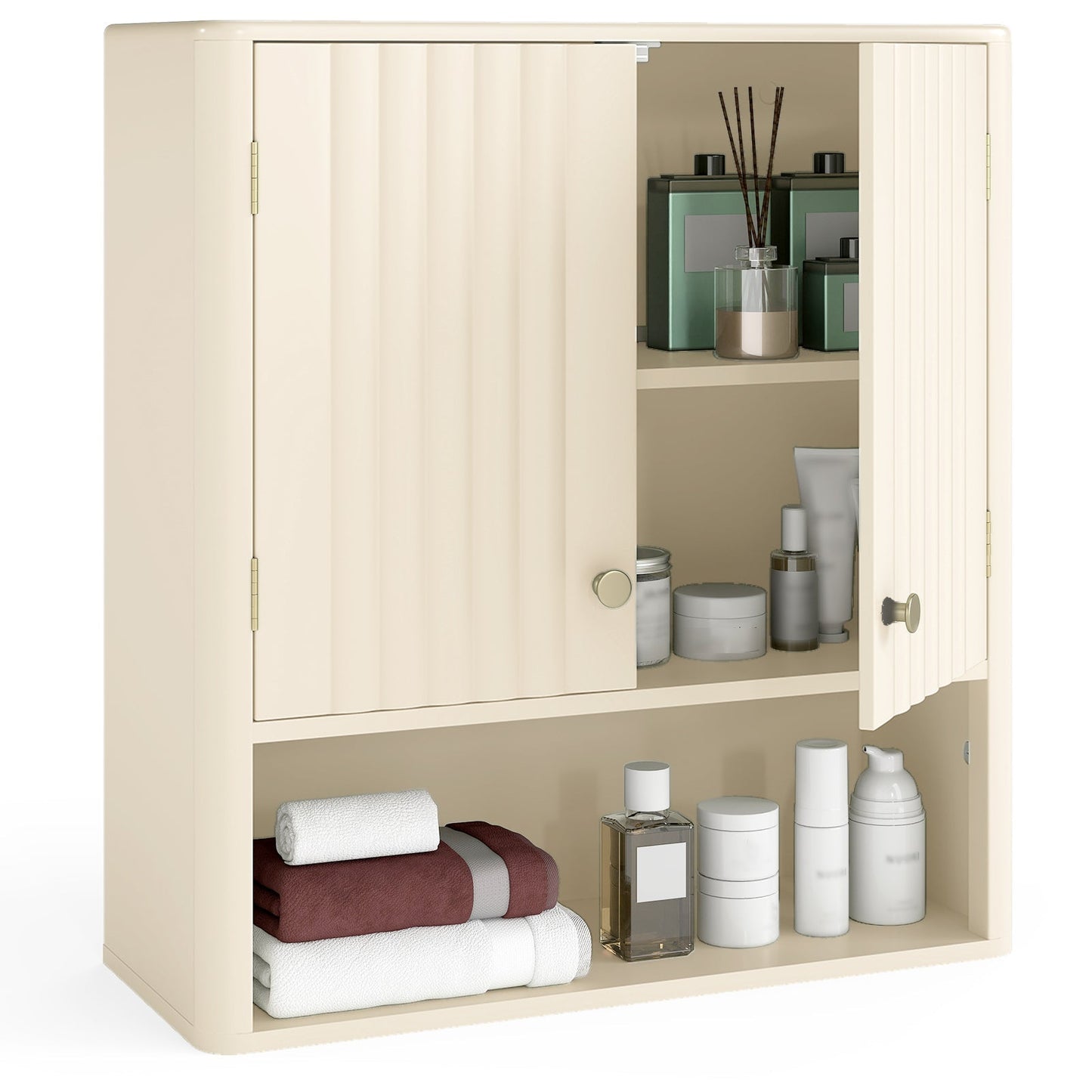 Fluted Bathroom Wall Cabinet with Open Shelf