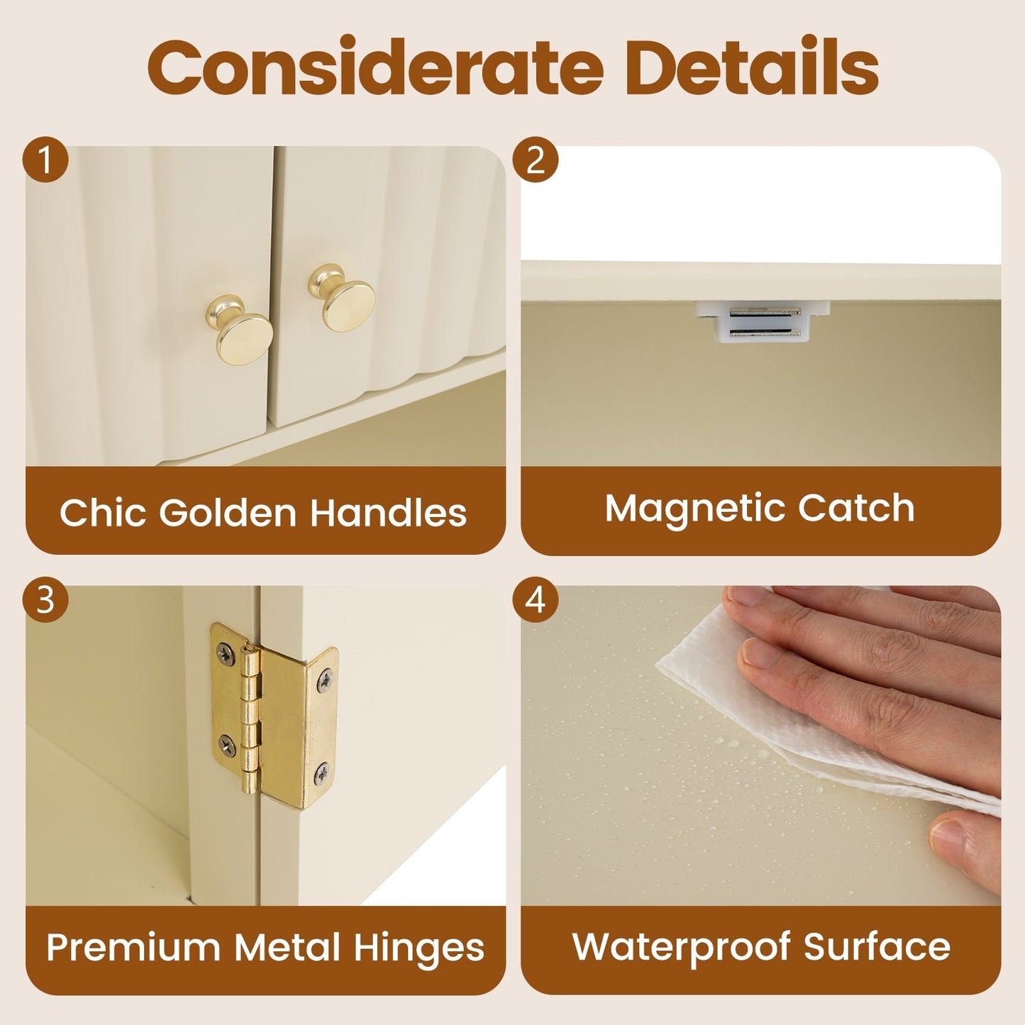 Fluted Bathroom Wall Cabinet with Open Shelf