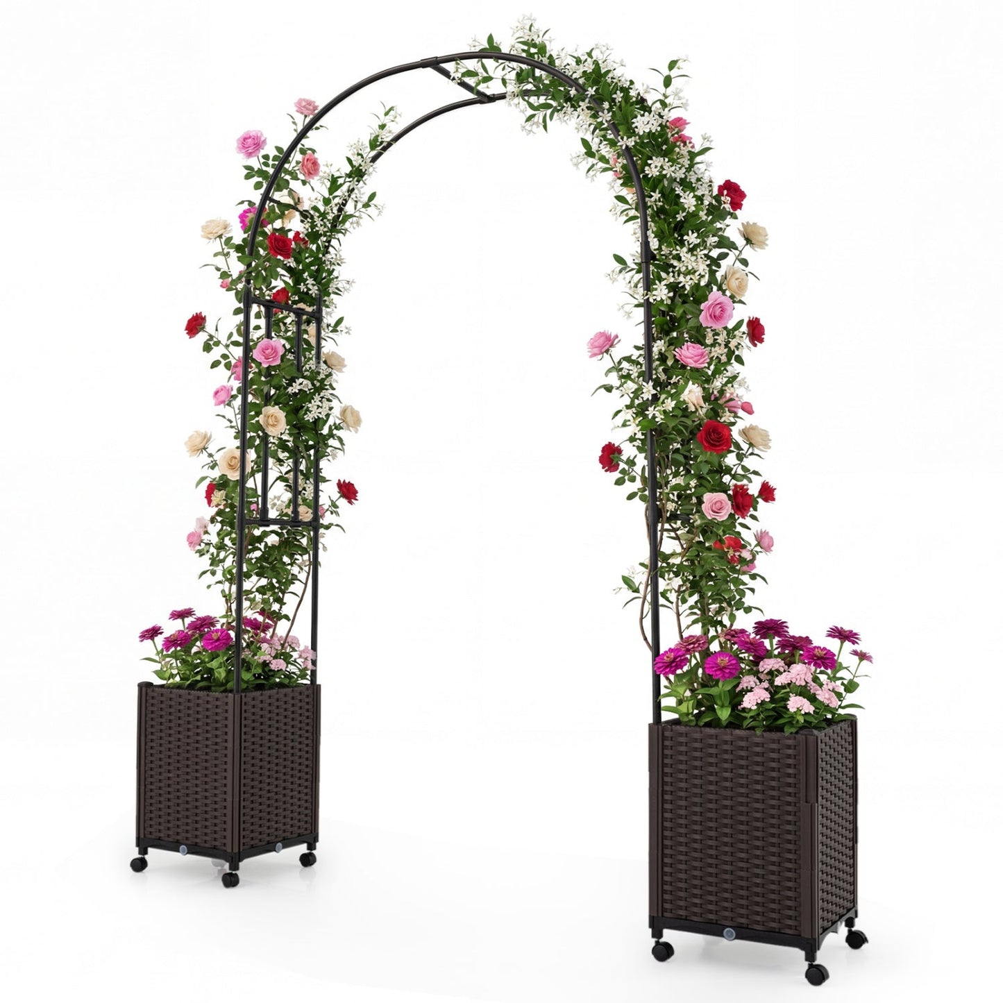 Garden Arch Trellis with 2 Self-watering Planter Boxes for Party Yard Lawn