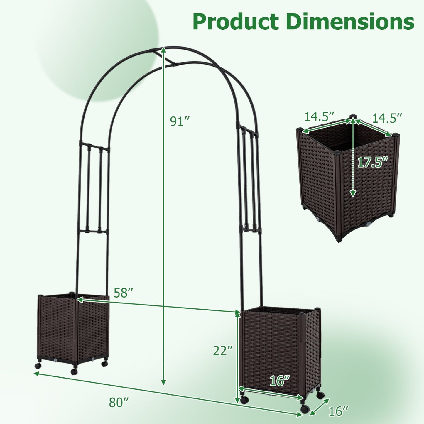 Garden Arch Trellis with 2 Self-watering Planter Boxes for Party Yard Lawn