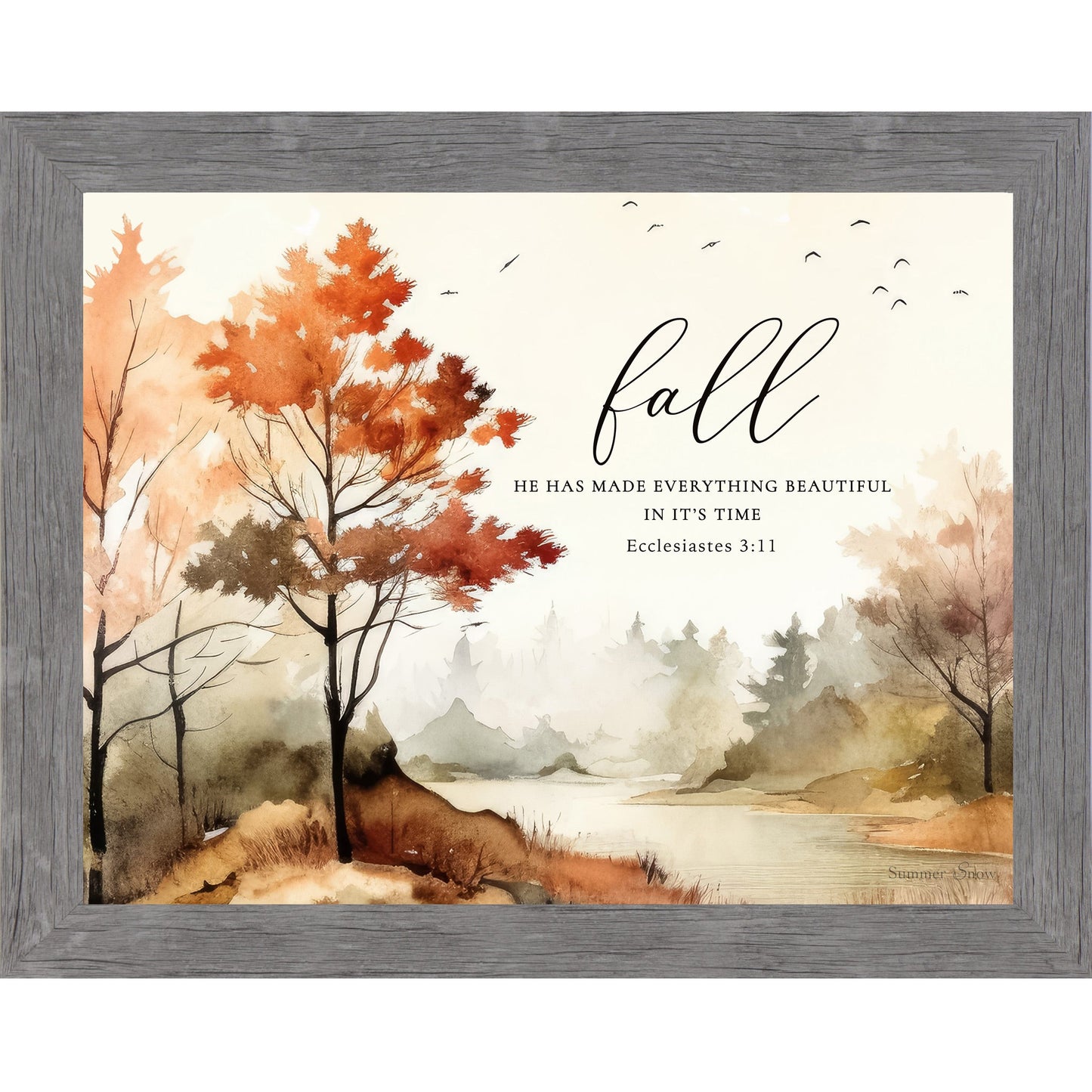 Fall He Has Made Everything Beautiful Wall Art – Ecclesiastes 3:11 Watercolor Autumn Landscape (SB249)