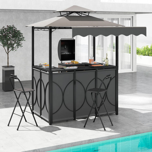 Grill Gazebo with Awning 3-Piece Outdoor BBQ Canopy Double-Tier Soft Top Barbecue Shelter