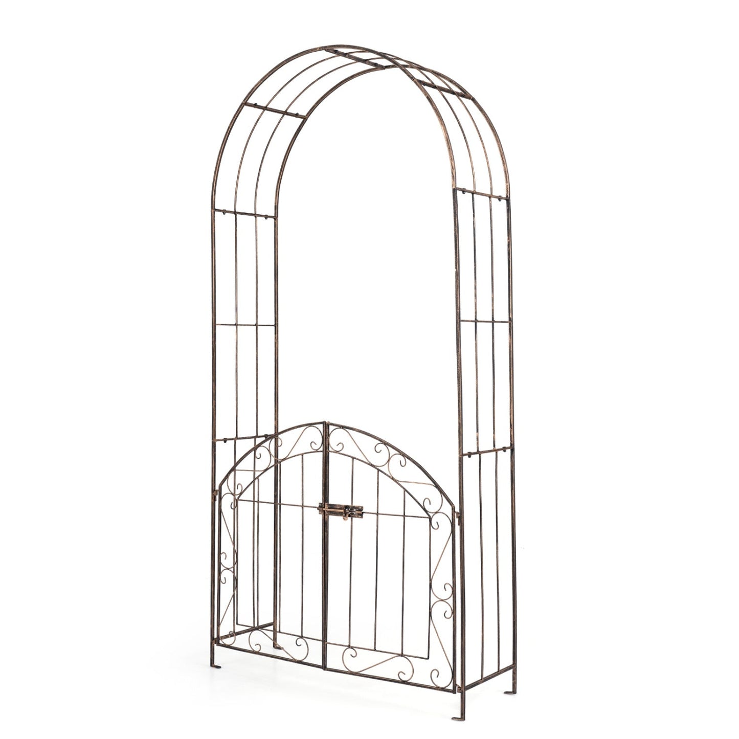 Metal Garden Arch with Gate and Safety Latch - 79" H