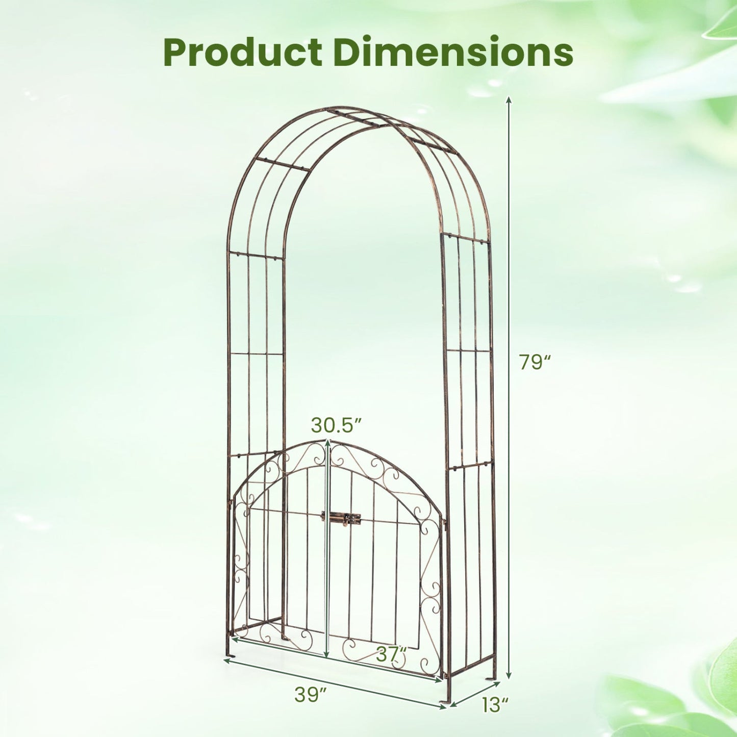 Metal Garden Arch with Gate and Safety Latch - 79" H