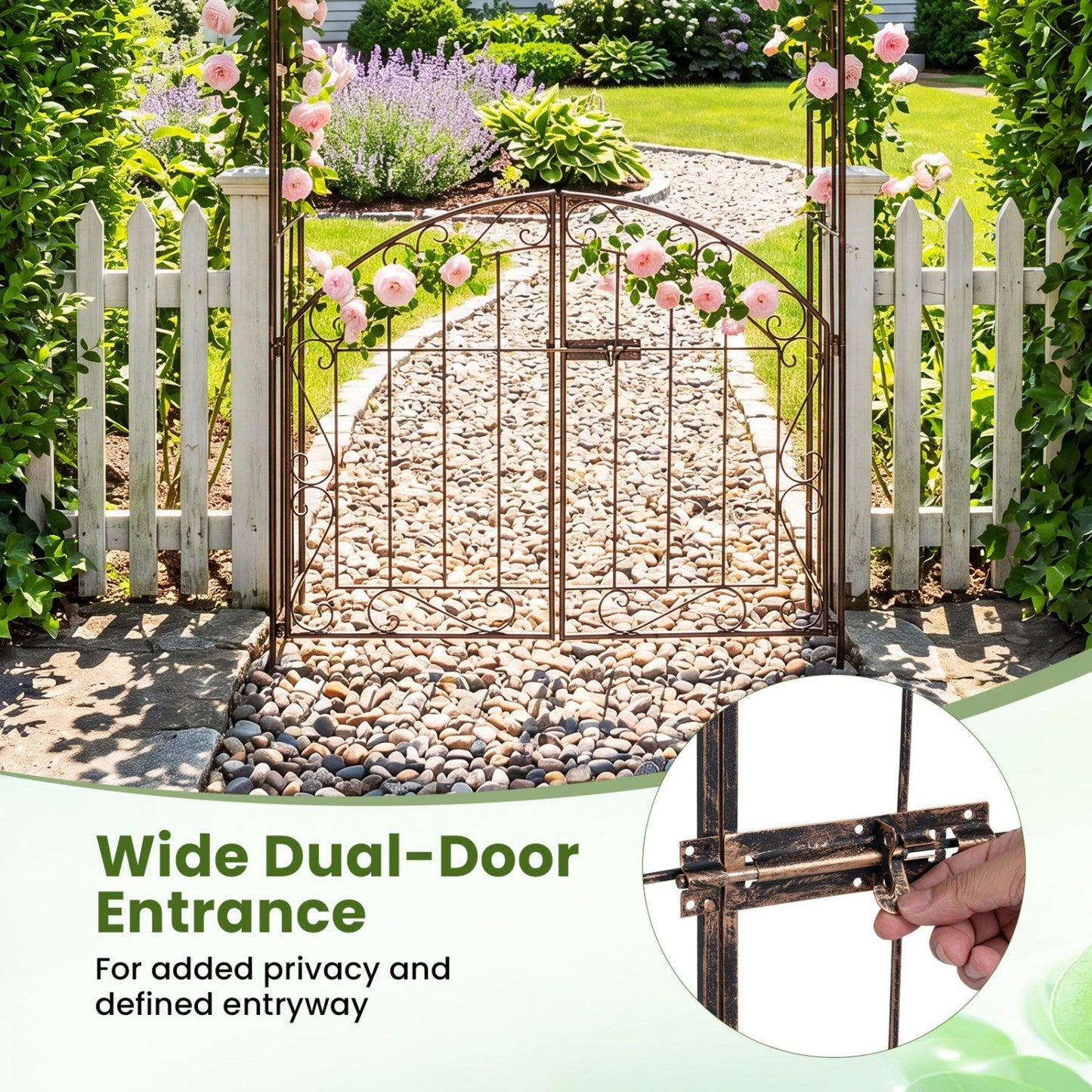 Metal Garden Arch with Gate and Safety Latch - 79" H