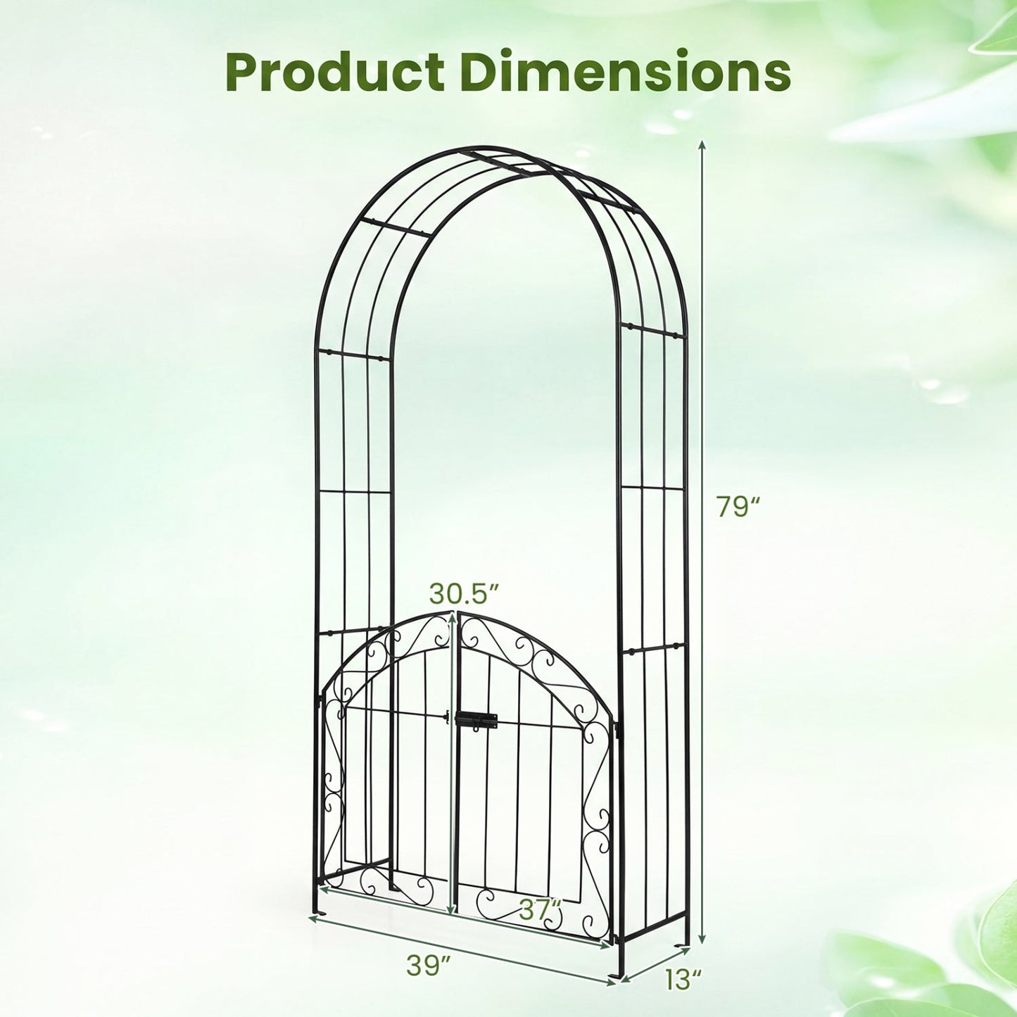 Metal Garden Arch with Gate and Safety Latch - 79" H