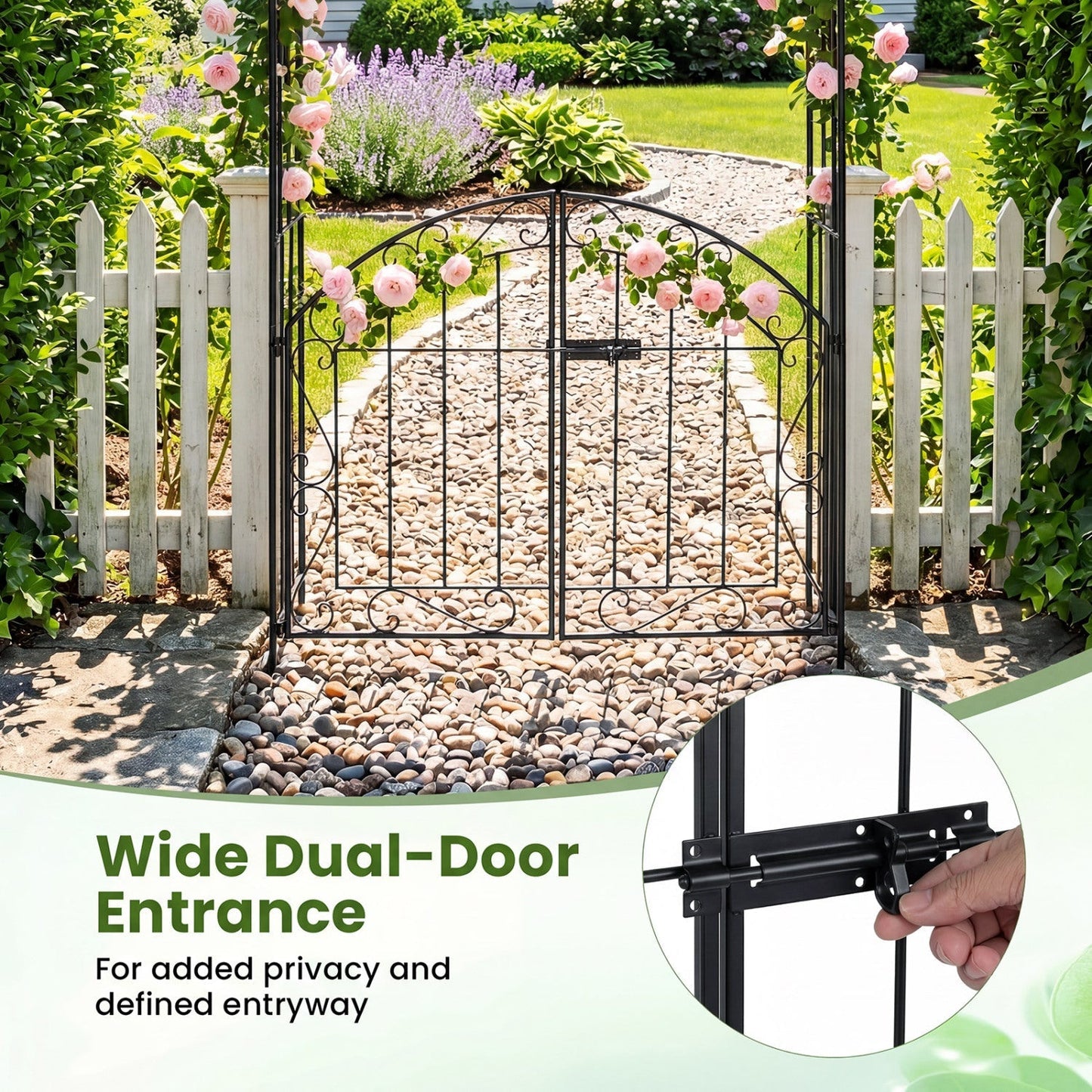 Metal Garden Arch with Gate and Safety Latch - 79" H
