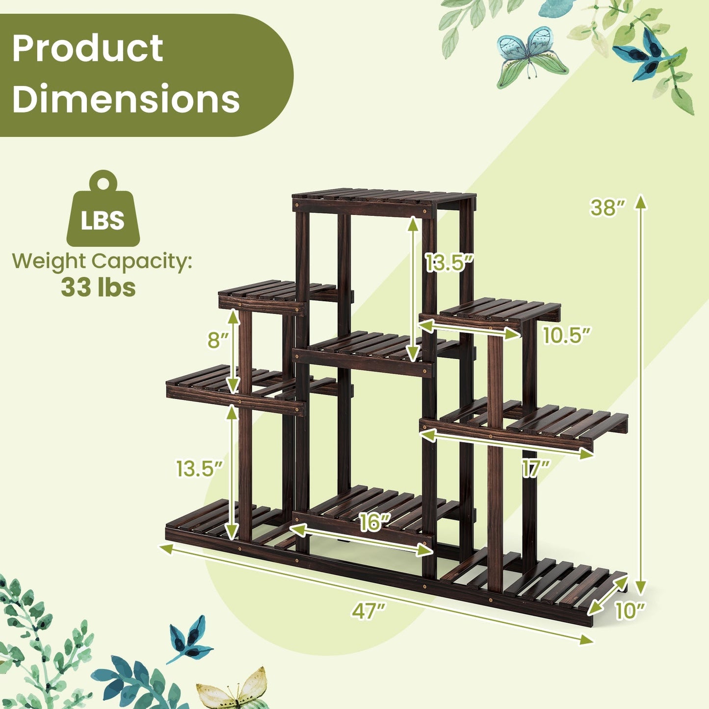 Indoor Outdoor Wood Plant Stand Multi-Tiered Corner Plant Shelf Flowerpot Holder-Brown