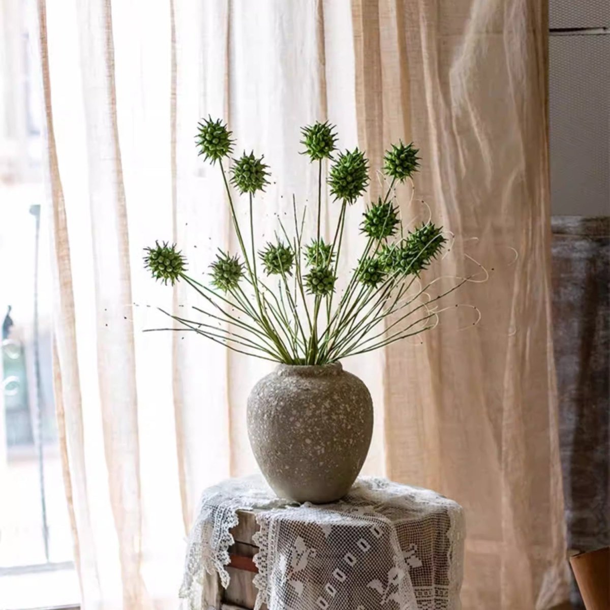 Faux Thistle Seed Pod Stem 33" Tall
