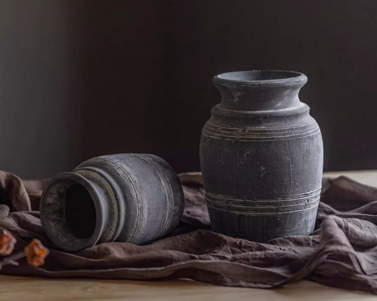 Handmade Gray Clay Pottery Vase