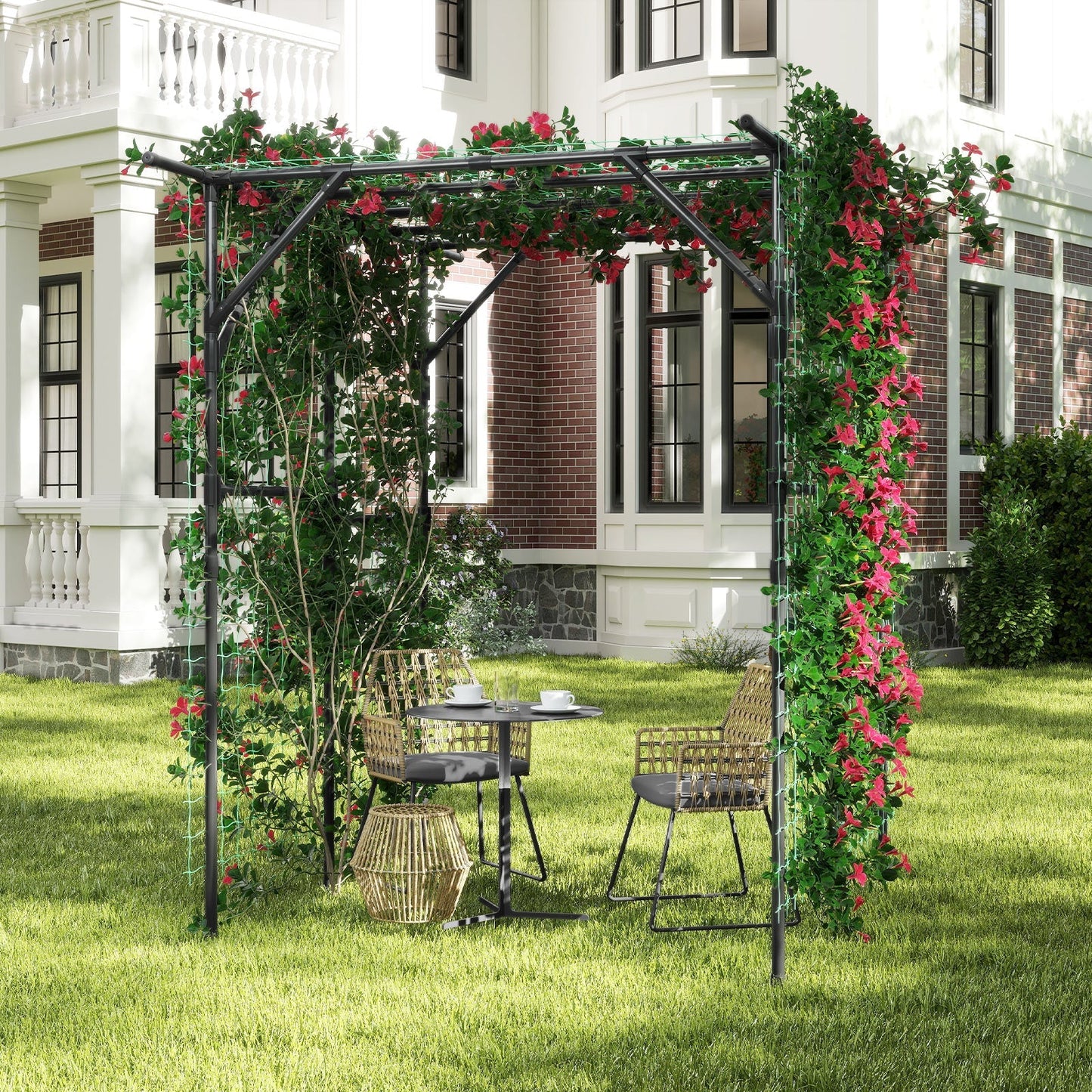 Large Garden Arch Trellis for Climbing Plants Outdoor Grape Vine Support-Black