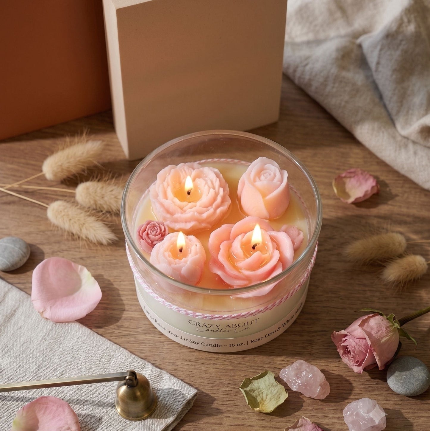Large Rose-in-a-Jar Soy Candle – 16 oz | 60+ Hr Burn | 12 Scents