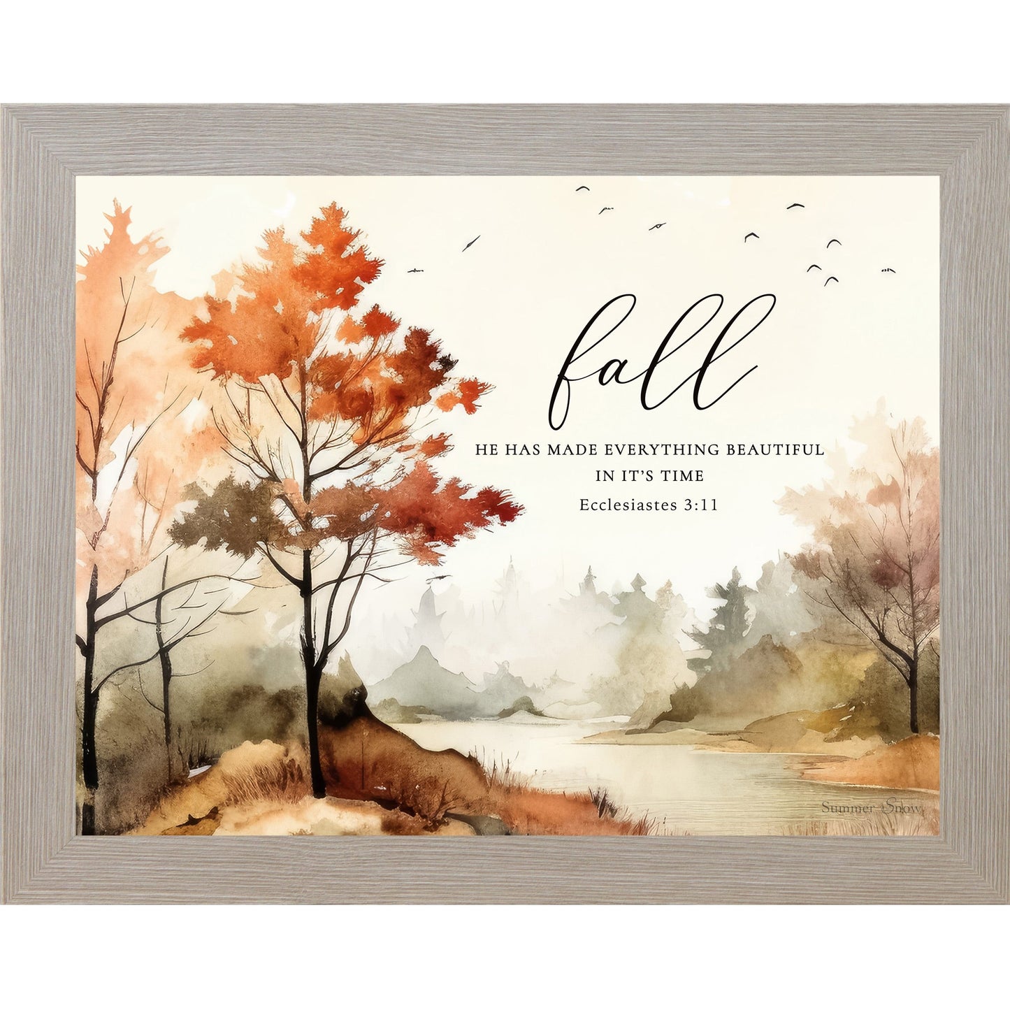 Fall He Has Made Everything Beautiful Wall Art – Ecclesiastes 3:11 Watercolor Autumn Landscape (SB249)