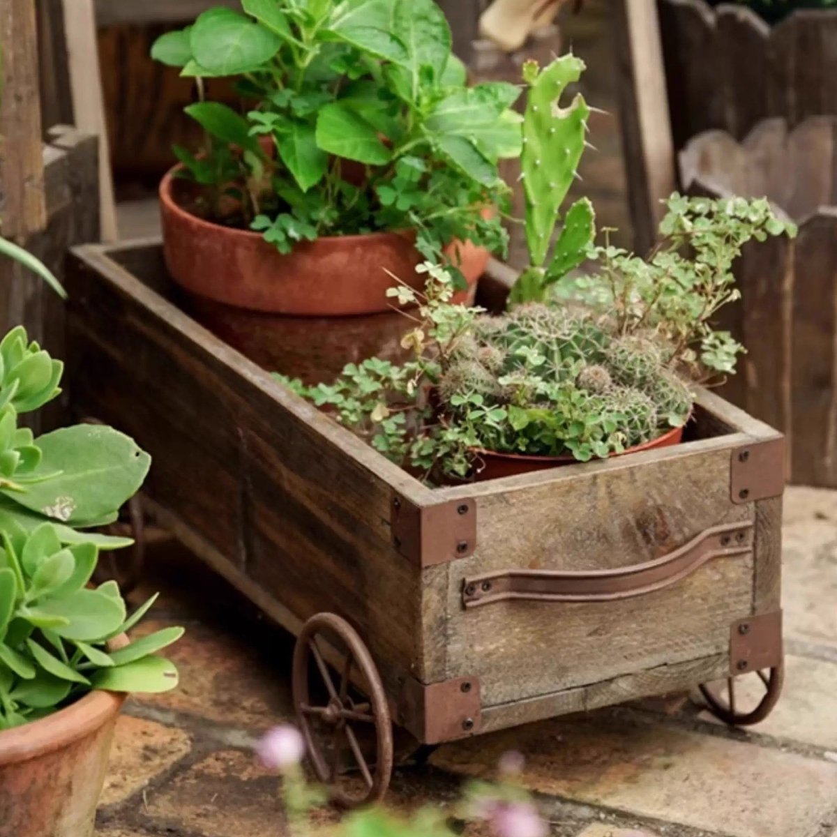 Wooden Wagon Planter Garden Flower Box