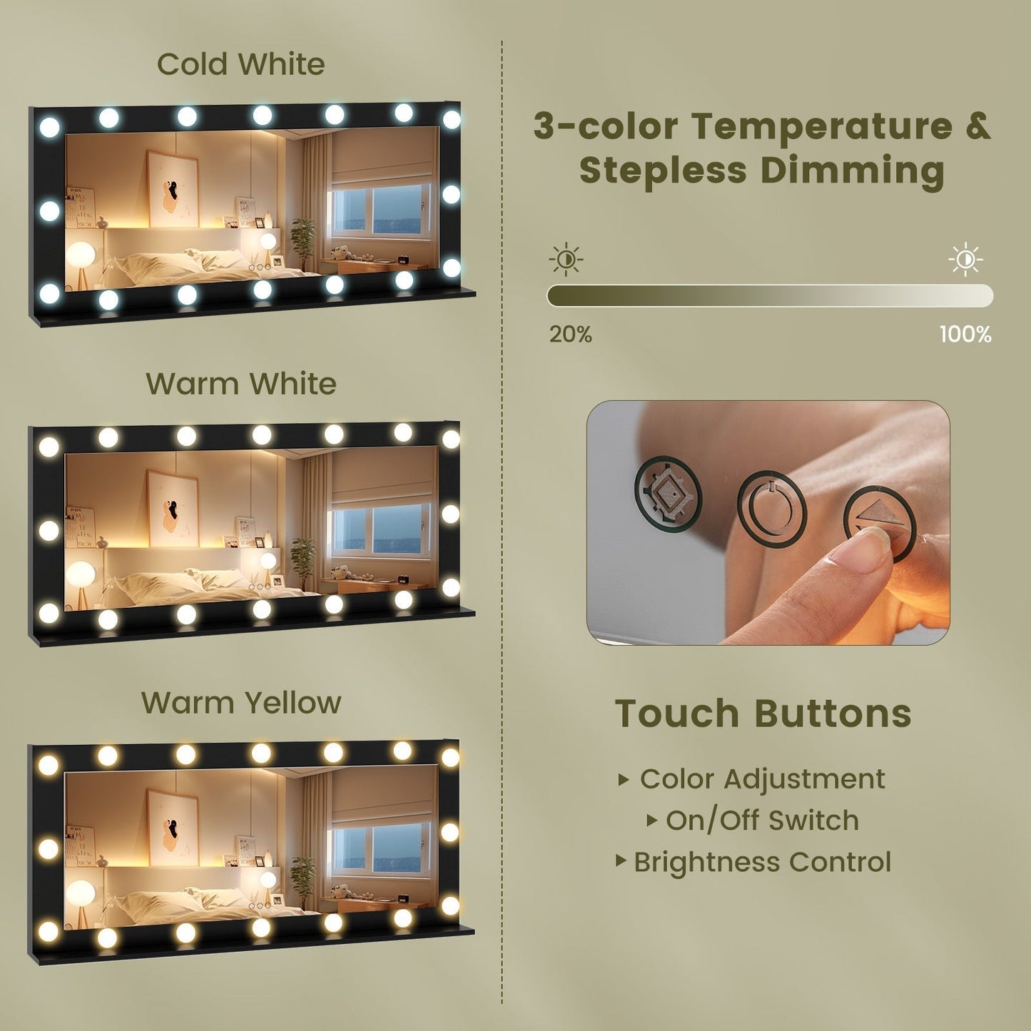 Makeup Vanity Desk with Mirror 3-Color LED Lights and Charging Station