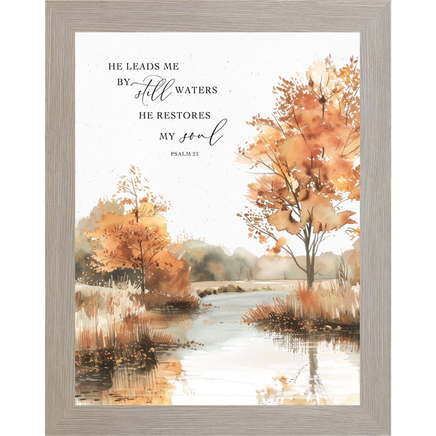 He Leads Me By Still Waters Wall Art – Psalm 23 Autumn Fall Scripture Decor (NS356)