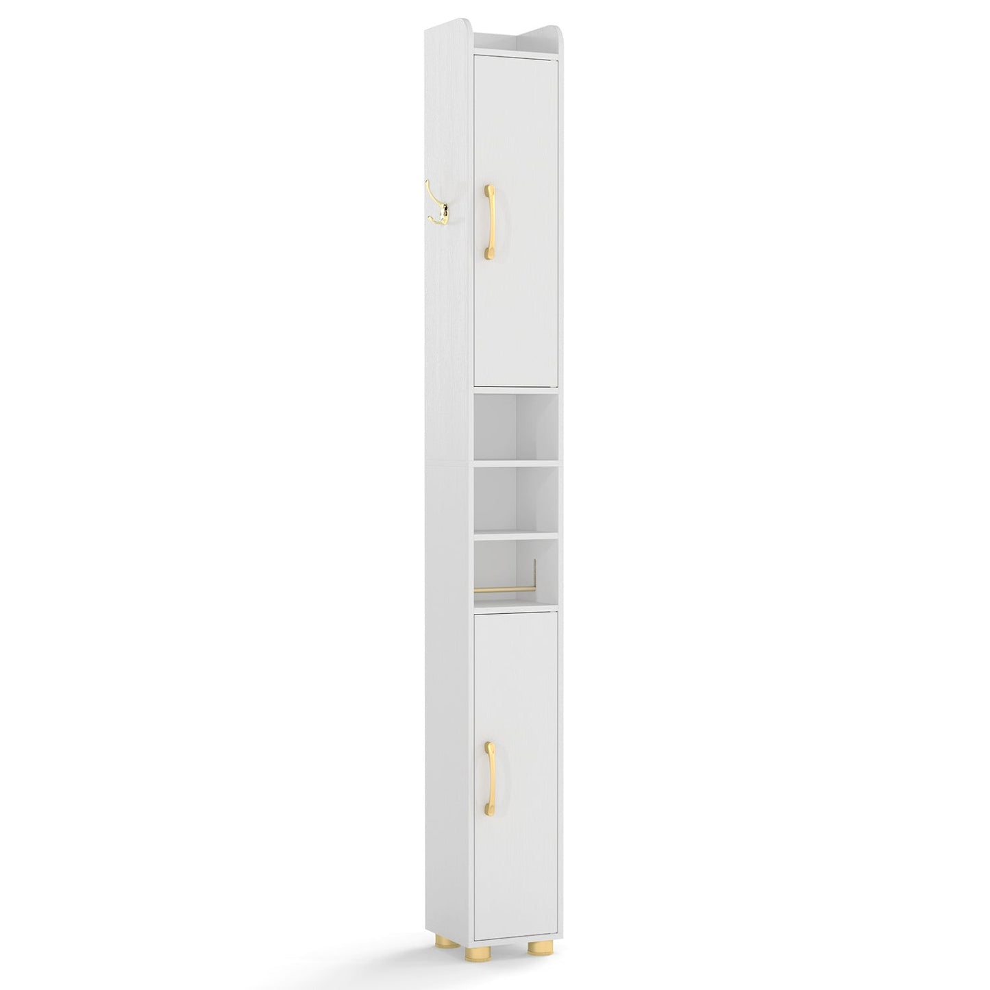 Narrow Bathroom Storage Cabinet with Shelves & Paper Holder