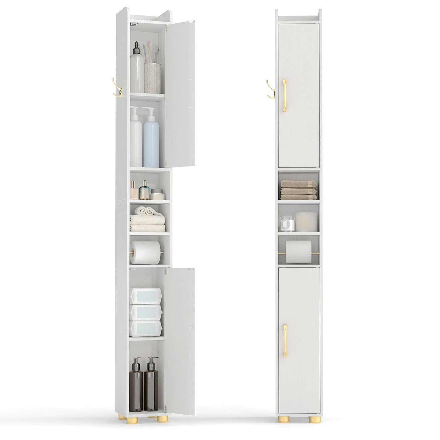 Narrow Bathroom Storage Cabinet with Shelves & Paper Holder