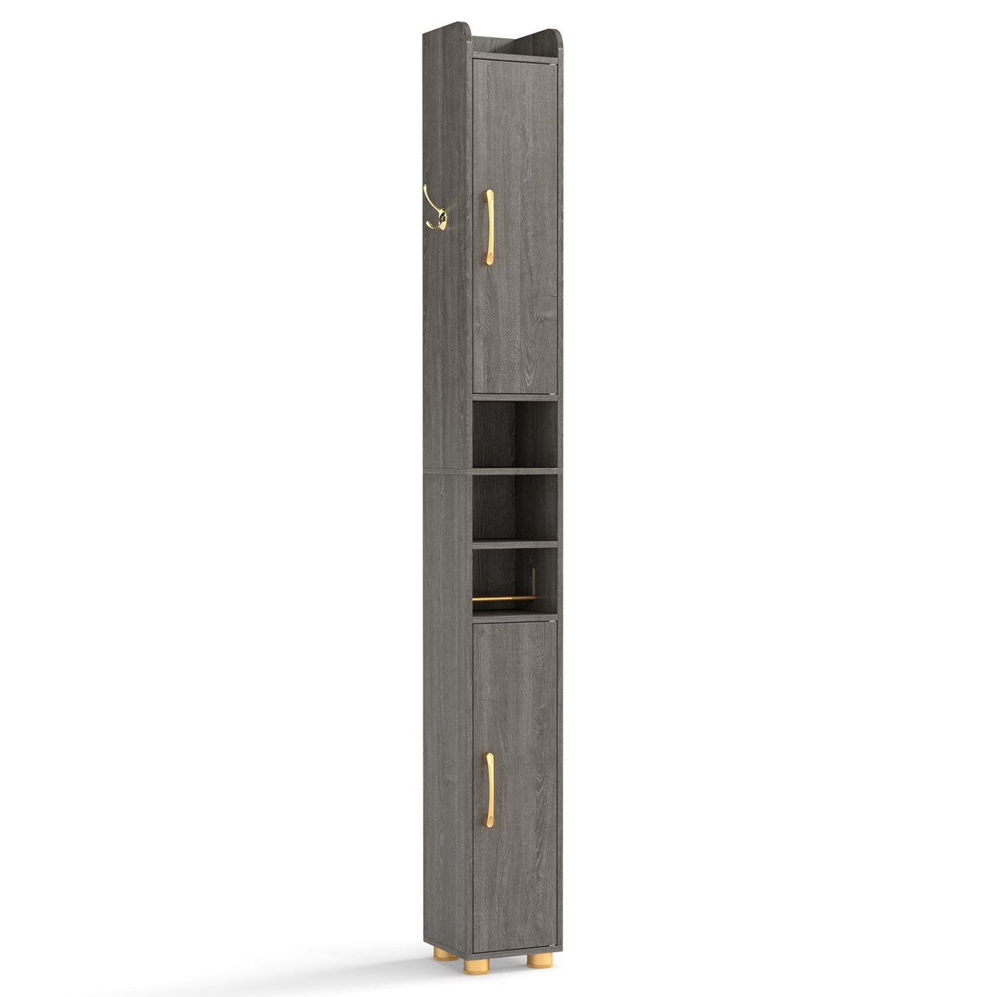 Narrow Bathroom Storage Cabinet with Shelves & Paper Holder