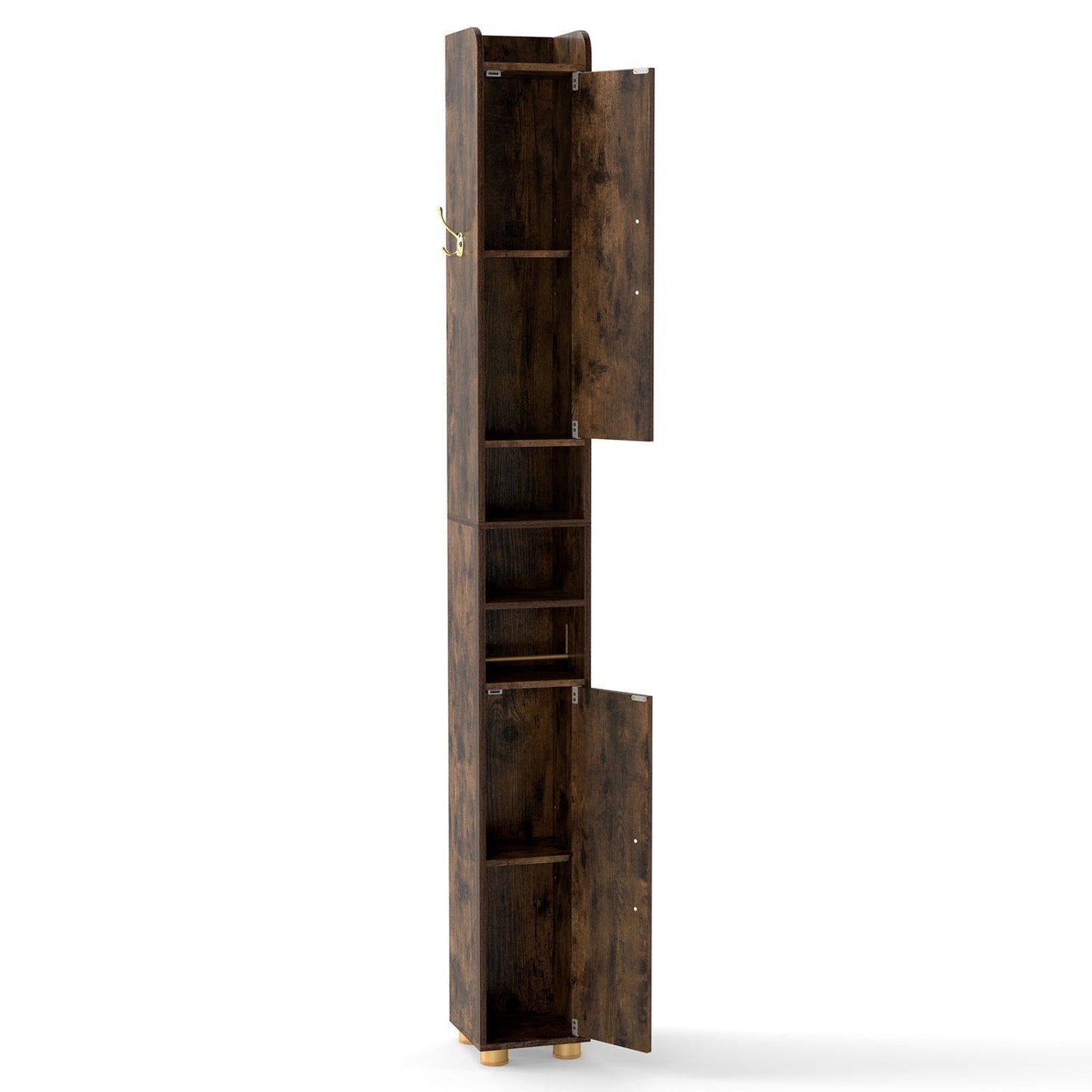 Narrow Bathroom Storage Cabinet with Shelves & Paper Holder
