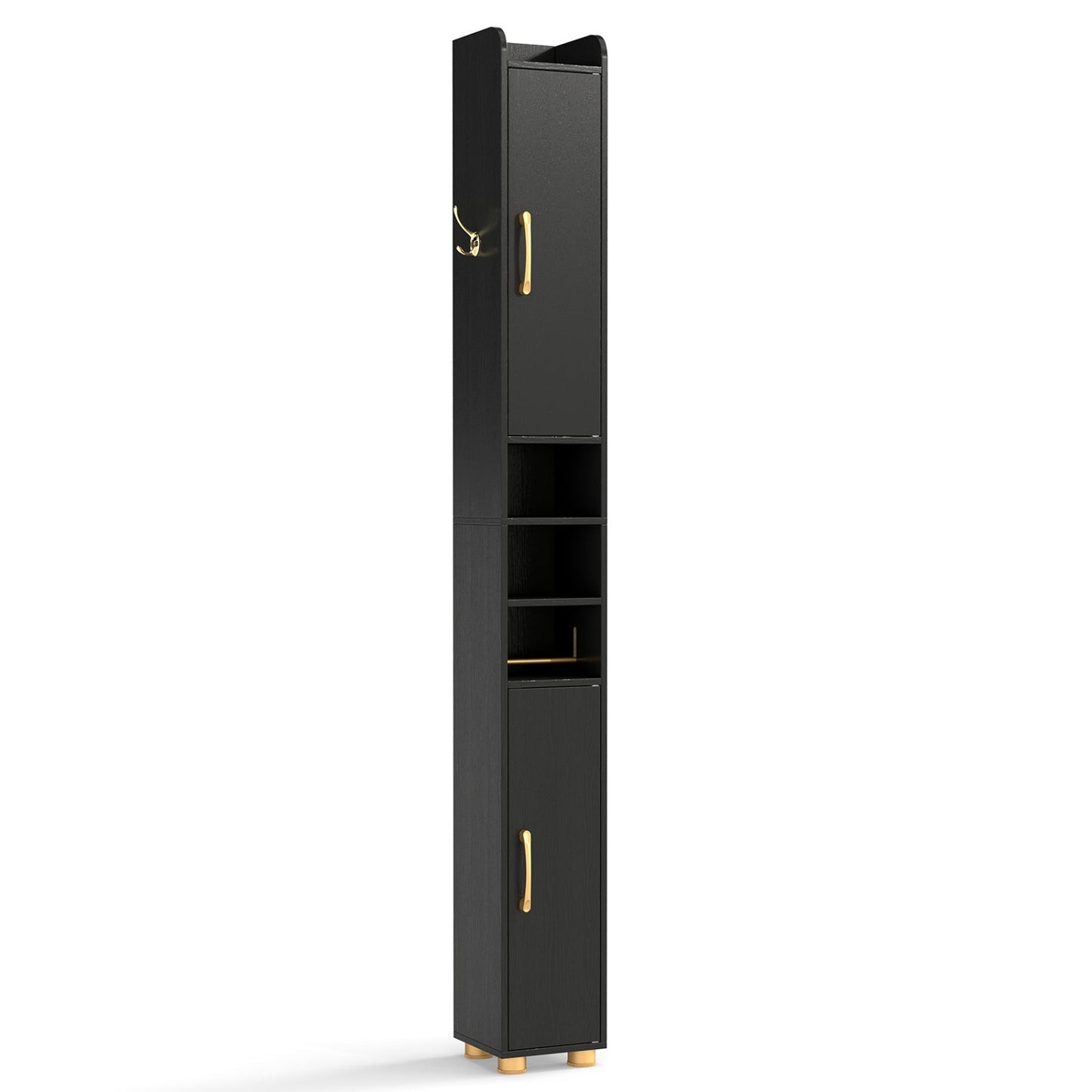 Narrow Bathroom Storage Cabinet with Shelves & Paper Holder