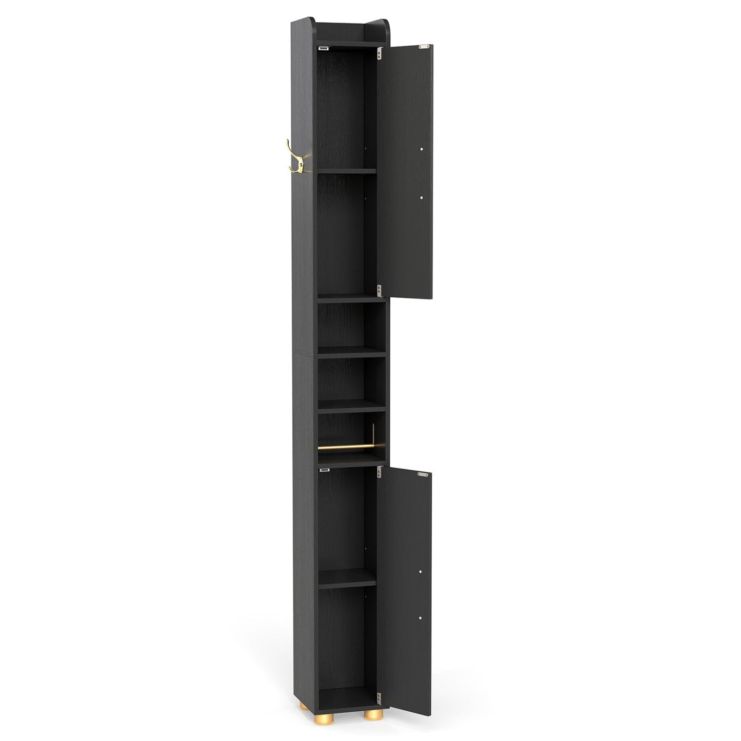 Narrow Bathroom Storage Cabinet with Shelves & Paper Holder