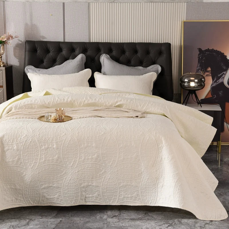 European-Style Quilted Bed Cover Three-Piece Tatami Double-Sided Minimalist Pure Color Bedspread Quiltedtextiles Bed Sheets Rural Large Kang Mat